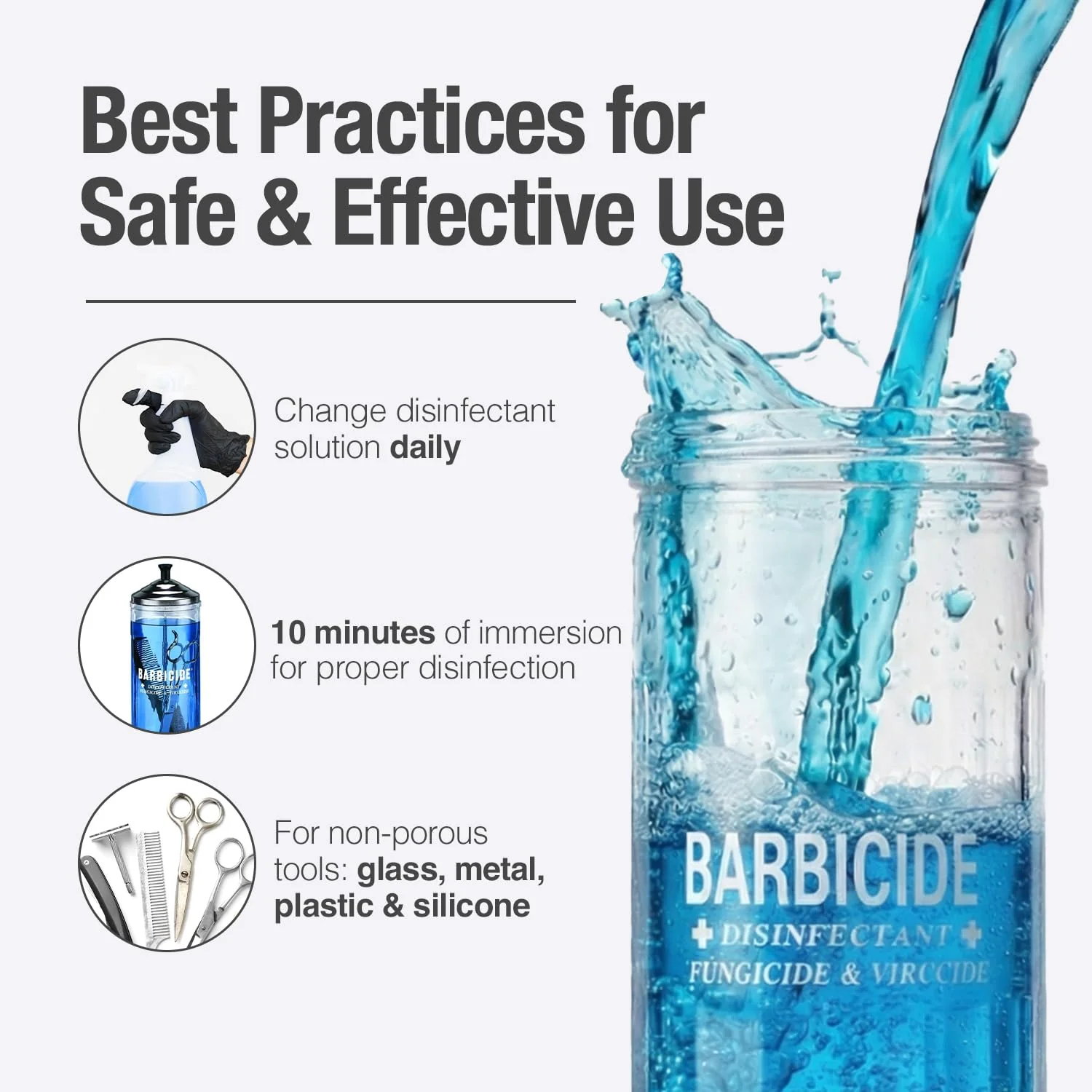 BARBICIDE Disinfectant Jar and Concentrate Starter Set (21 Oz Jar +64 Fl Oz)– Professional Salon, Spa & Barber Tool Sanitizing Kit - Image 3