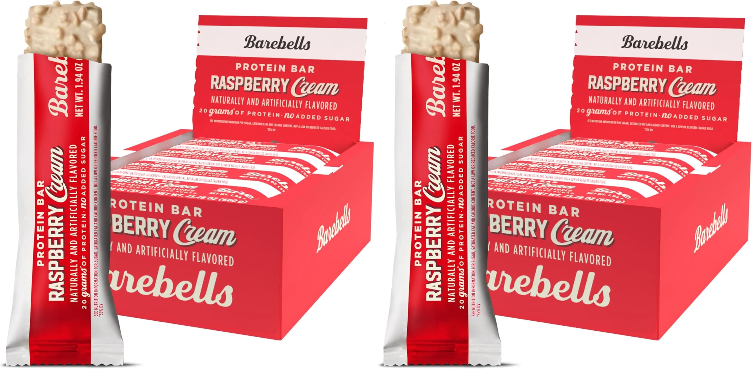 Barebells Protein Bars Raspberry Cream - 12 Count, 20g High Protein Treats - Chocolate Nutrition Bar with 1g Total Sugars - On-The-Go Breakfast or Post-Workout Snack (Pack of 2)