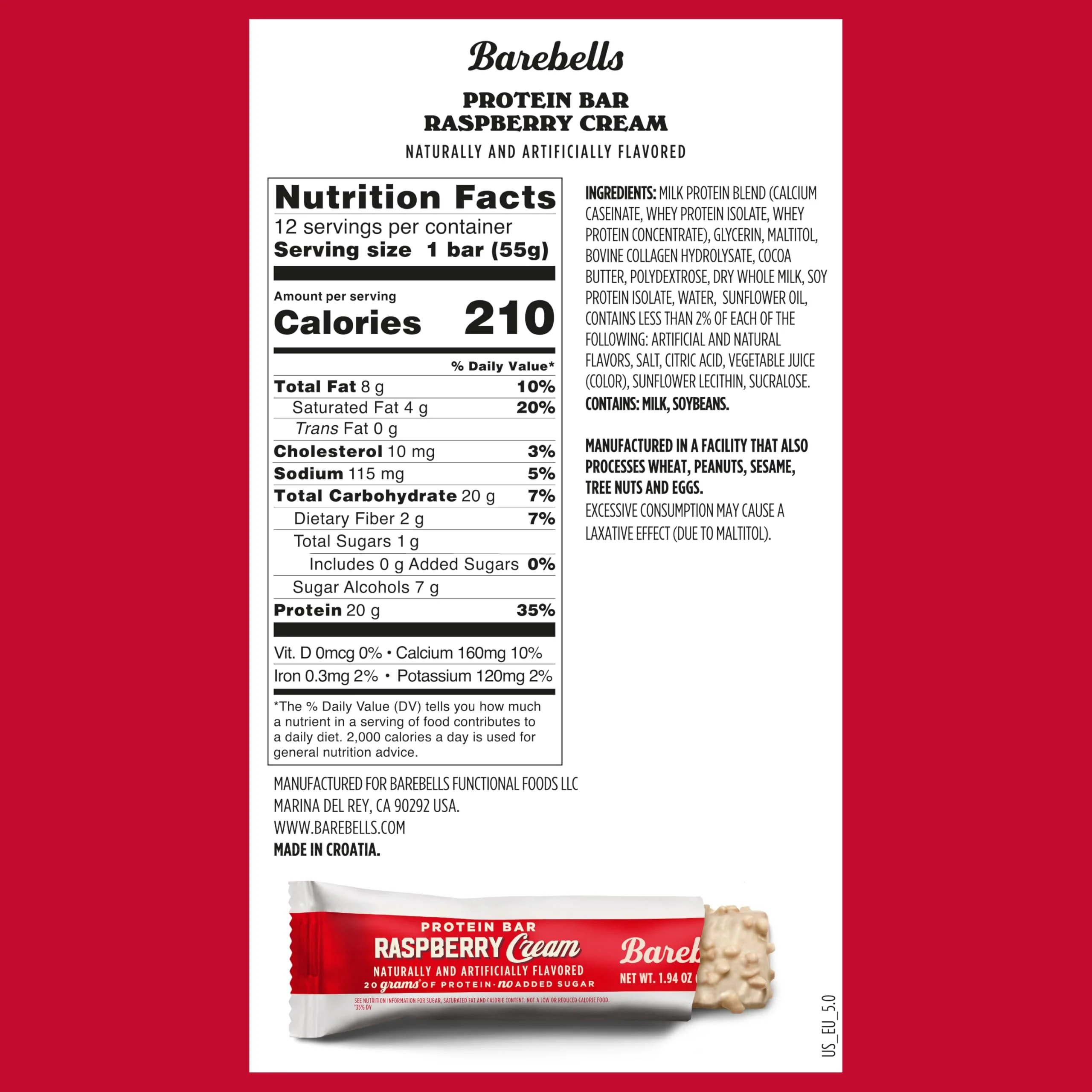 Barebells Protein Bars Raspberry Cream - 12 Count, 20g High Protein Treats - Chocolate Nutrition Bar with 1g Total Sugars - On-The-Go Breakfast or Post-Workout Snack (Pack of 2) - Image 2