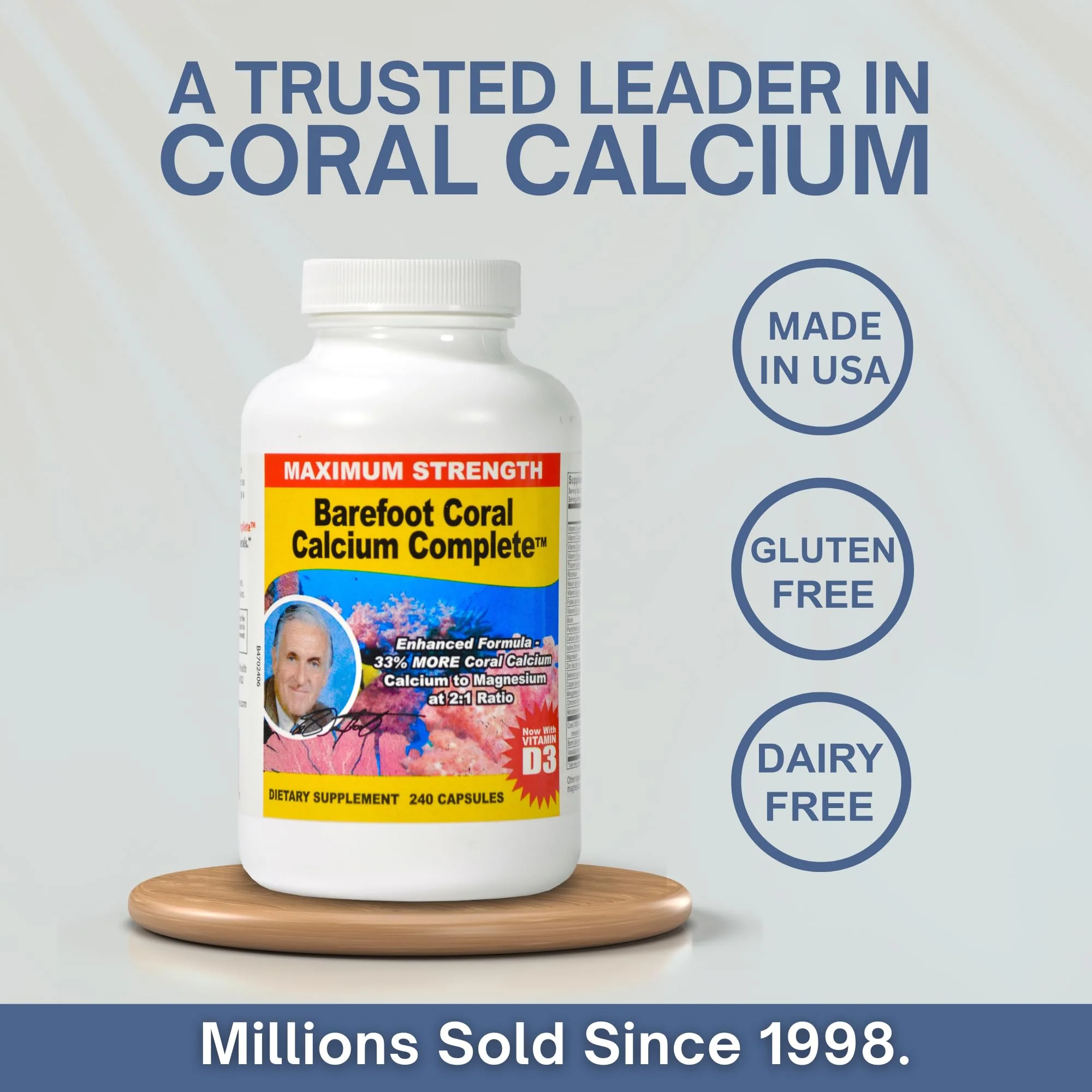 Barefoot Coral Calcium Complete 1500mg, 240 Capsules- Coral Calcium Supplement Developed by Bob Barefoot- Supports Overall Health & PH Levels- Contains Calcium, Magnesium & Vitamin D3 - Image 2