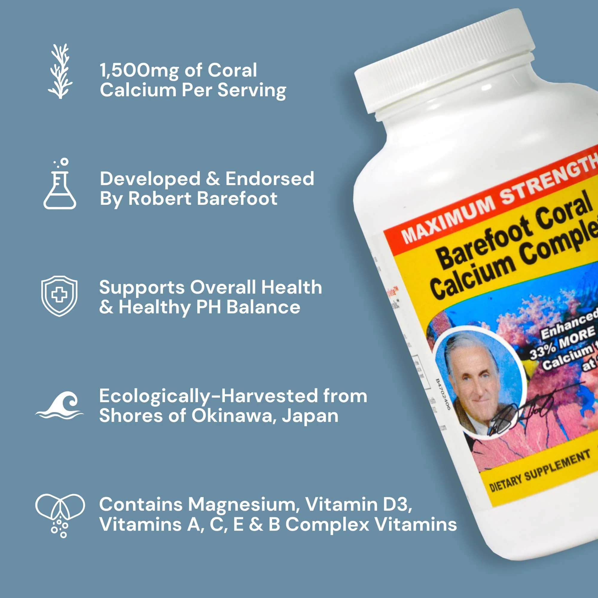 Barefoot Coral Calcium Complete 1500mg, 240 Capsules- Coral Calcium Supplement Developed by Bob Barefoot- Supports Overall Health & PH Levels- Contains Calcium, Magnesium & Vitamin D3 - Image 3