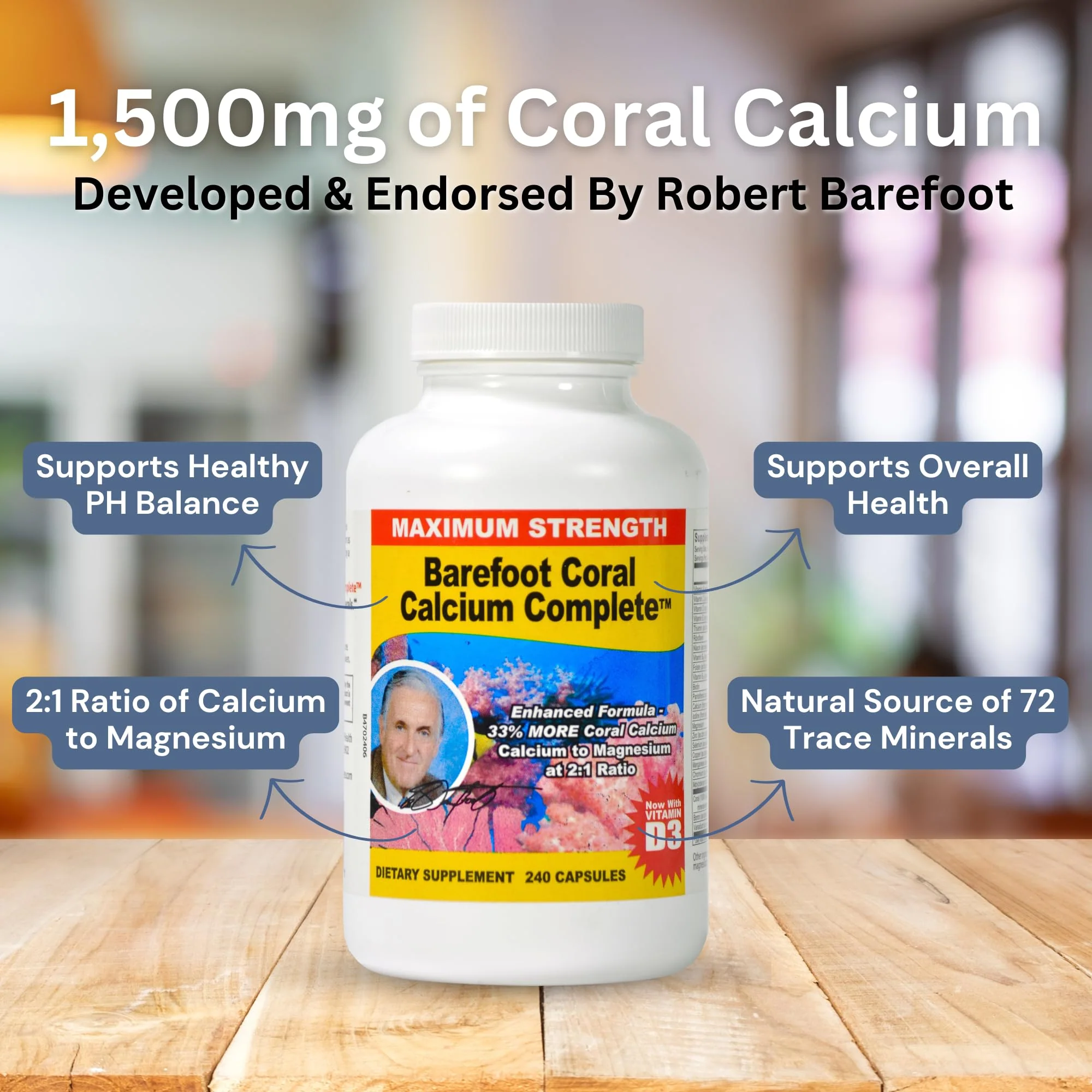 Barefoot Coral Calcium Complete 1500mg, 240 Capsules- Coral Calcium Supplement Developed by Bob Barefoot- Supports Overall Health & PH Levels- Contains Calcium, Magnesium & Vitamin D3 - Image 4