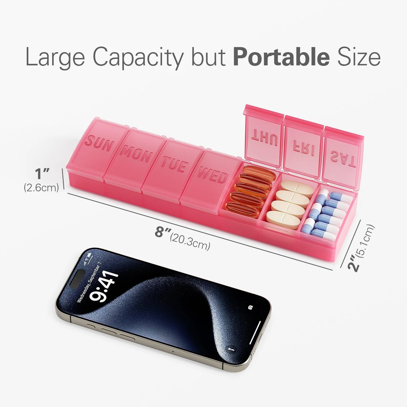Barhon Pill Organizer Large, Weekly Medicine Pill Organizers, 7 Day Pills Box Case Travel for Big Vitamin Supplements Fish Oil, Red - Image 7