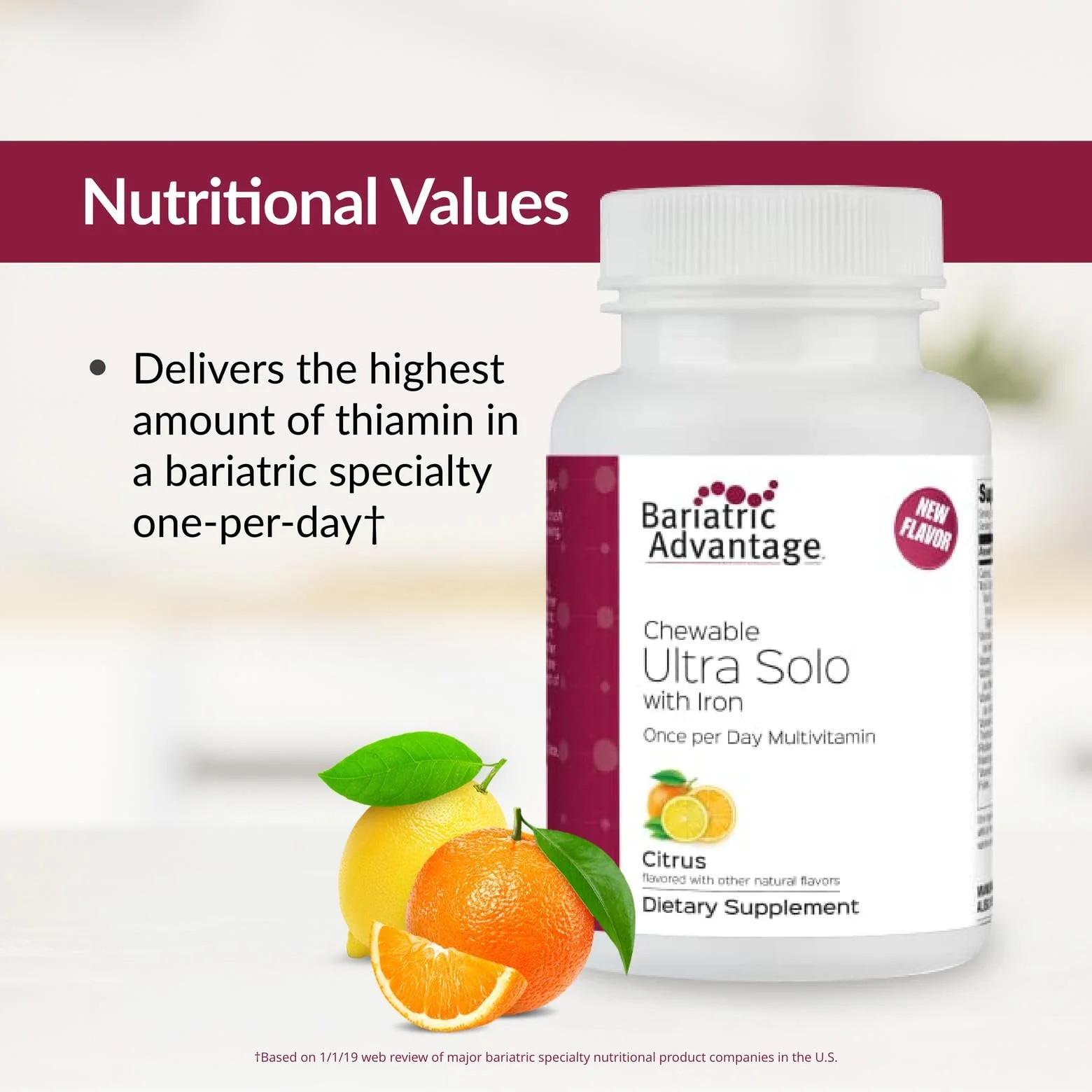 Bariatric Advantage Chewable Ultra Solo with Iron - Once-Per-Day Daily Multivitamin - for Bariatric Patients - with Thiamin, Vitamin A & More - Gluten Free - Citrus - 30 Tablets - Image 4