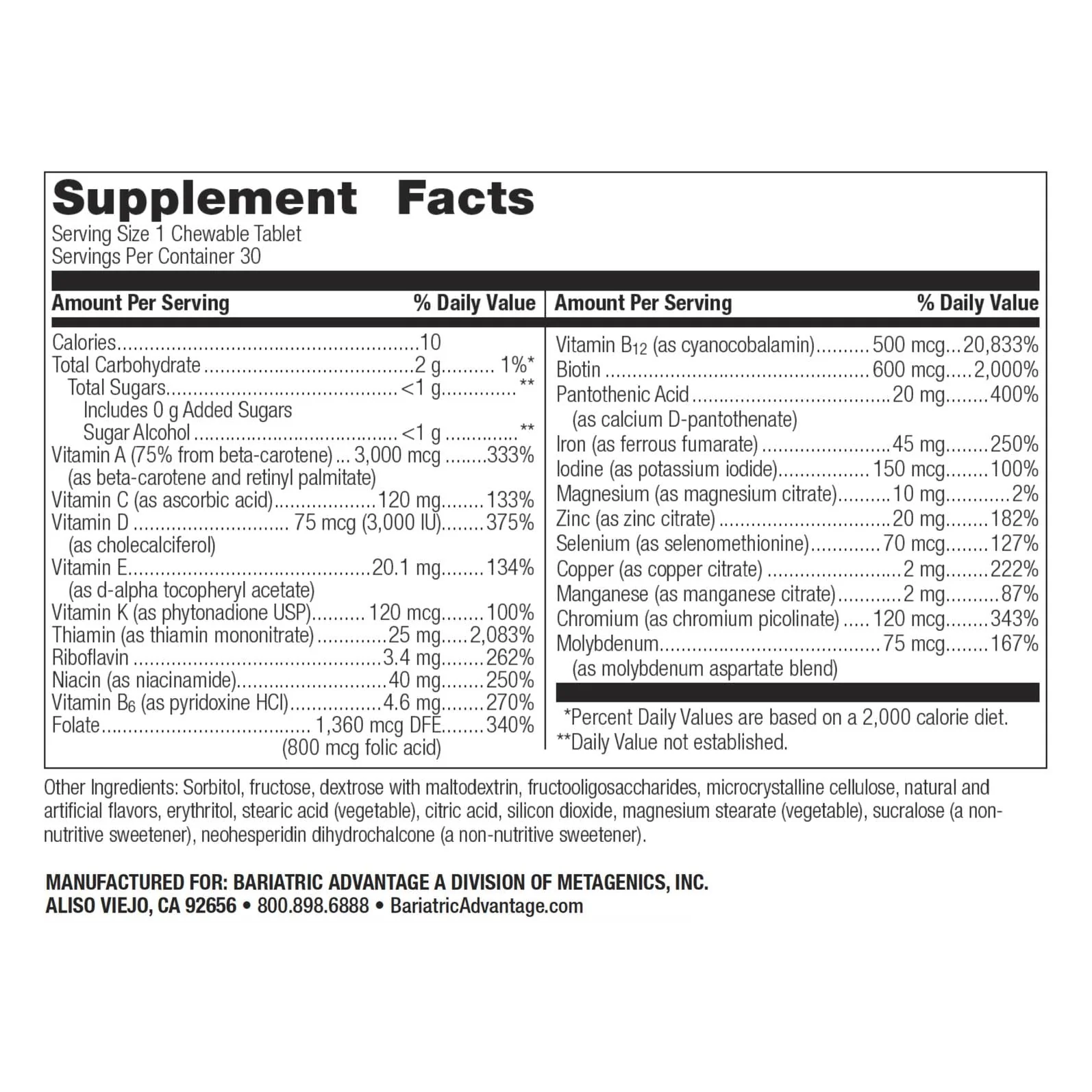 Bariatric Advantage Chewable Ultra Solo with Iron - Once-Per-Day Daily Multivitamin - for Bariatric Patients - with Thiamin, Vitamin A & More - Gluten Free - Citrus - 30 Tablets - Image 5