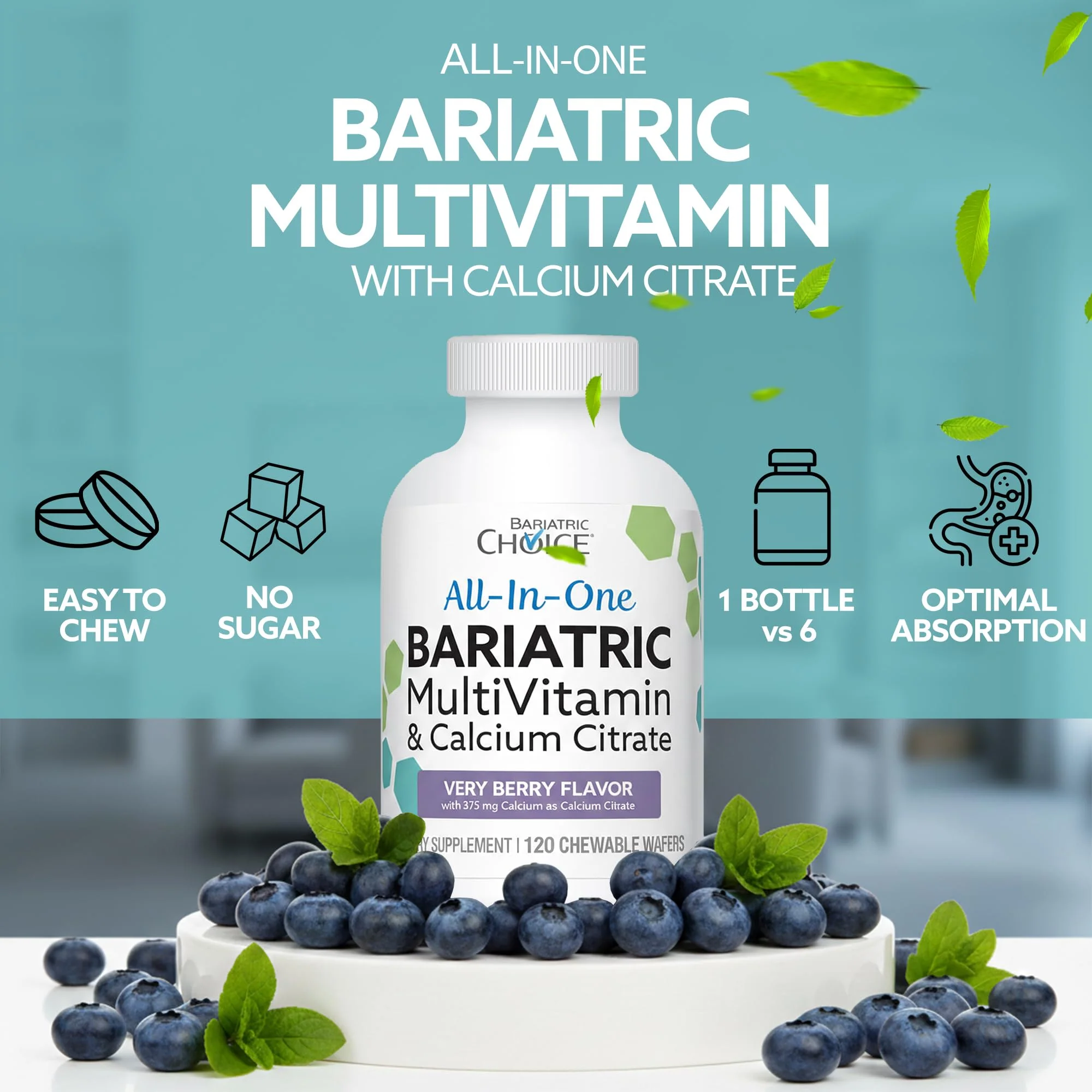 Bariatric Choice All-in-One Chewable Bariatric MultiVitamin with Iron & Calcium Citrate, Very Berry (120ct) - Image 6