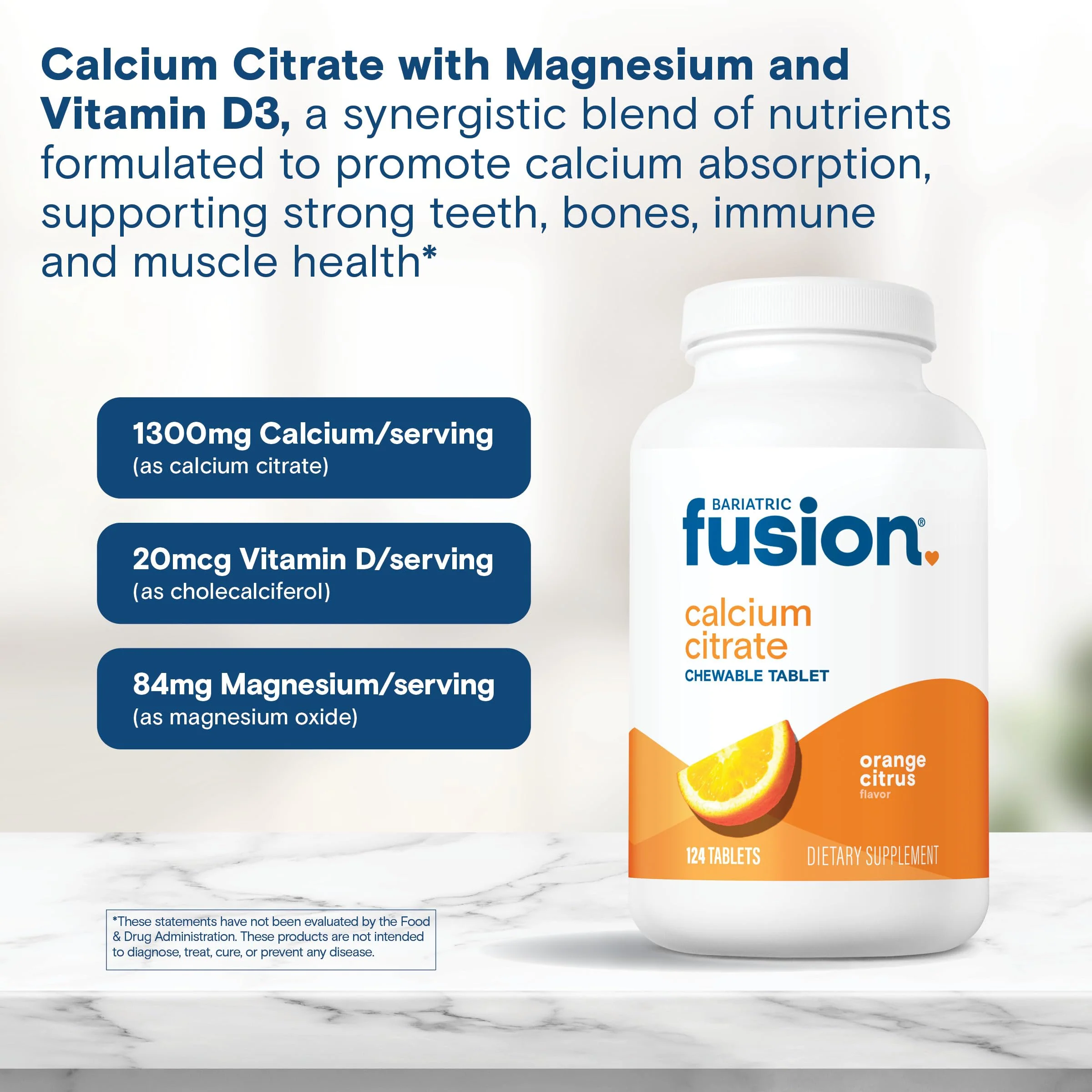Bariatric Fusion Calcium Citrate Chewable Tablet | Orange Citrus Flavored | Chewable Calcium Citrate | Bone Health Support* | Gluten, Dairy and Soy Free | Non-GMO | 124 Count - Image 4