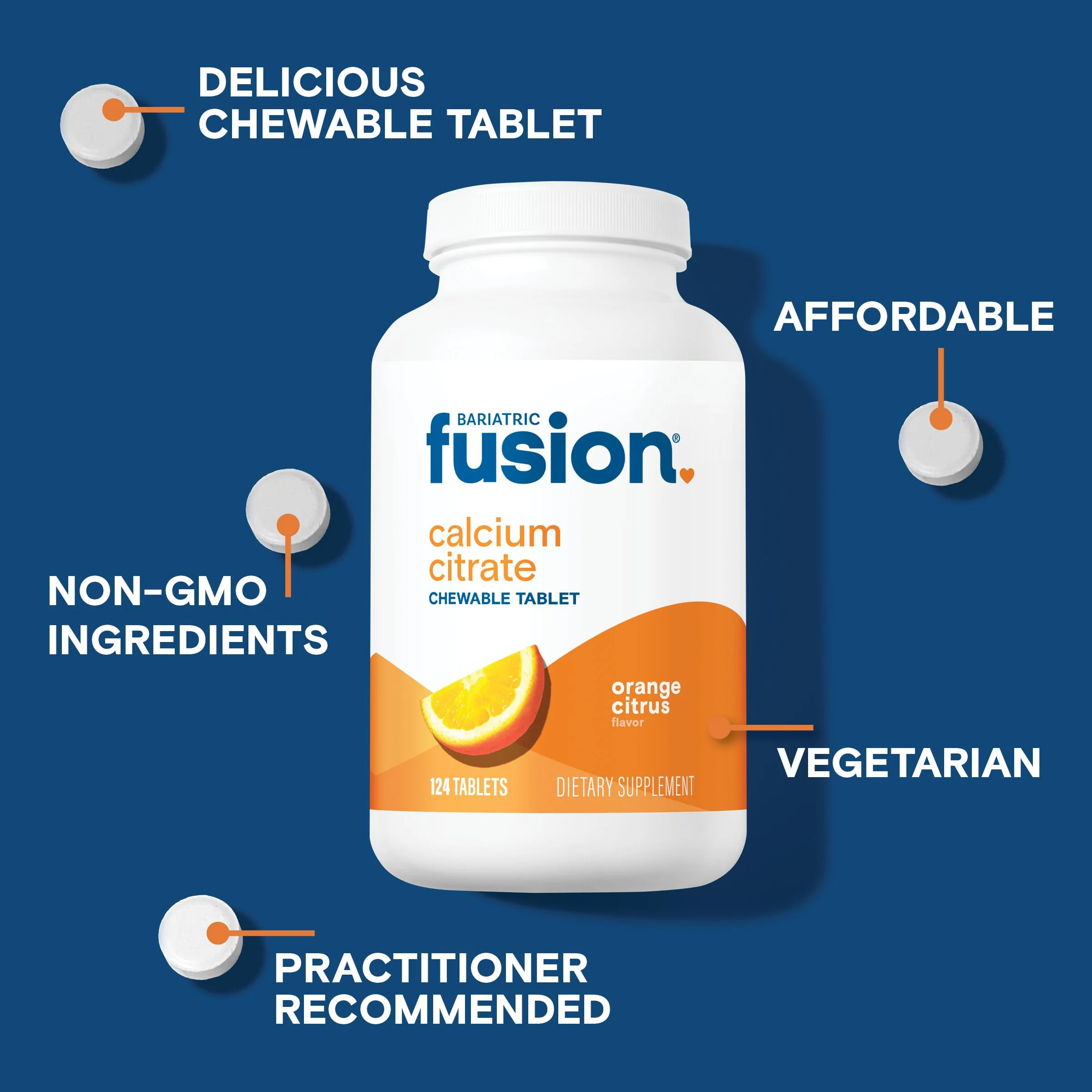 Bariatric Fusion Calcium Citrate Chewable Tablet | Orange Citrus Flavored | Chewable Calcium Citrate | Bone Health Support* | Gluten, Dairy and Soy Free | Non-GMO | 124 Count - Image 6
