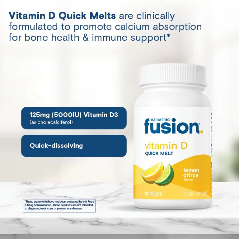Bariatric Fusion Dissolvable Vitamin D3 5000 IU Quick Melt | Lemon Citrus Flavored Chewable Vitamin D Supplement | Healthy Bone Support* | Gluten, Dairy, and Soy Free | 90 Fast Melting Tablets - Image 4