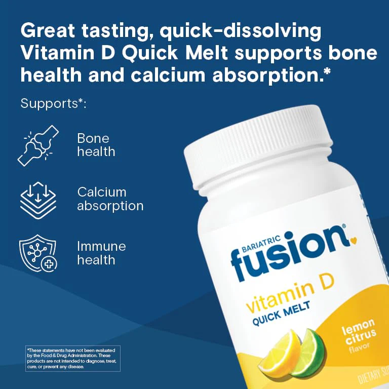 Bariatric Fusion Dissolvable Vitamin D3 5000 IU Quick Melt | Lemon Citrus Flavored Chewable Vitamin D Supplement | Healthy Bone Support* | Gluten, Dairy, and Soy Free | 90 Fast Melting Tablets - Image 7