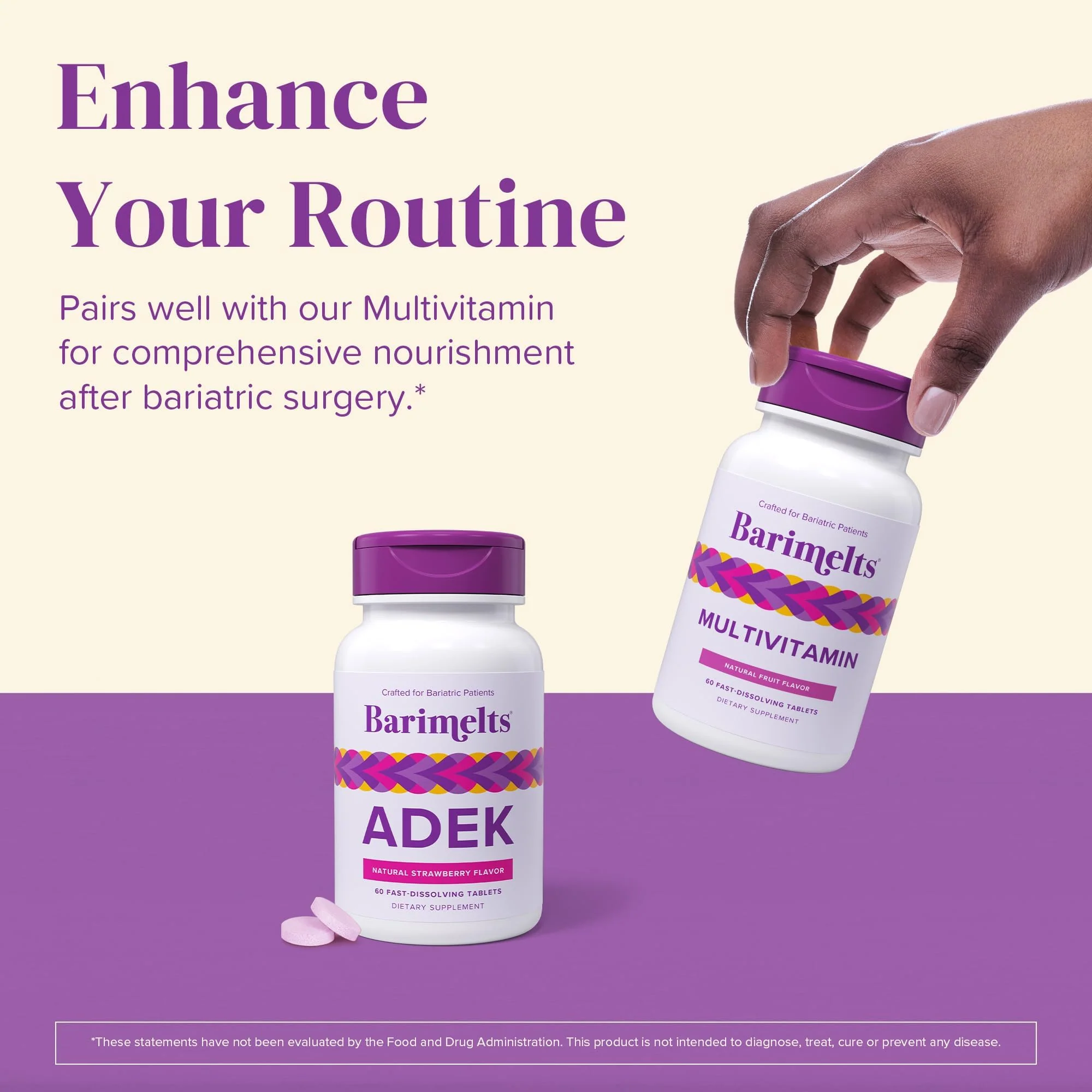 Barimelts ADEK - 60 Fast-Dissolving Tablets (2-Month Supply) - Sugar-Free Bariatric Vitamins for Women Including Vitamin A, Vitamin D, Vitamin E & Vitamin K, Natural Strawberry Flavor - Image 2