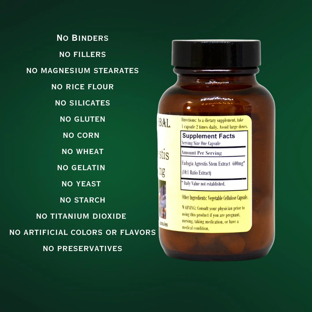 Barlowe's Herbal Elixirs Fadogia Agrestis Extract - 60 600mg VegiCaps - Stearate Free, Glass Bottle! - Image 4