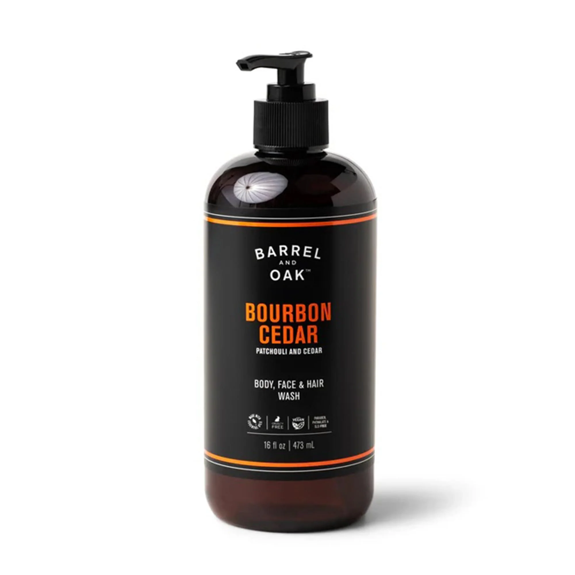 Barrel & Oak All-in-One Wash for Face, Hair, & Body, Vegan & Hydrating Face, Shampoo and Body Wash for Men, Grooming Kit Gifts for Men, Bourbon Cedar, 16 oz
