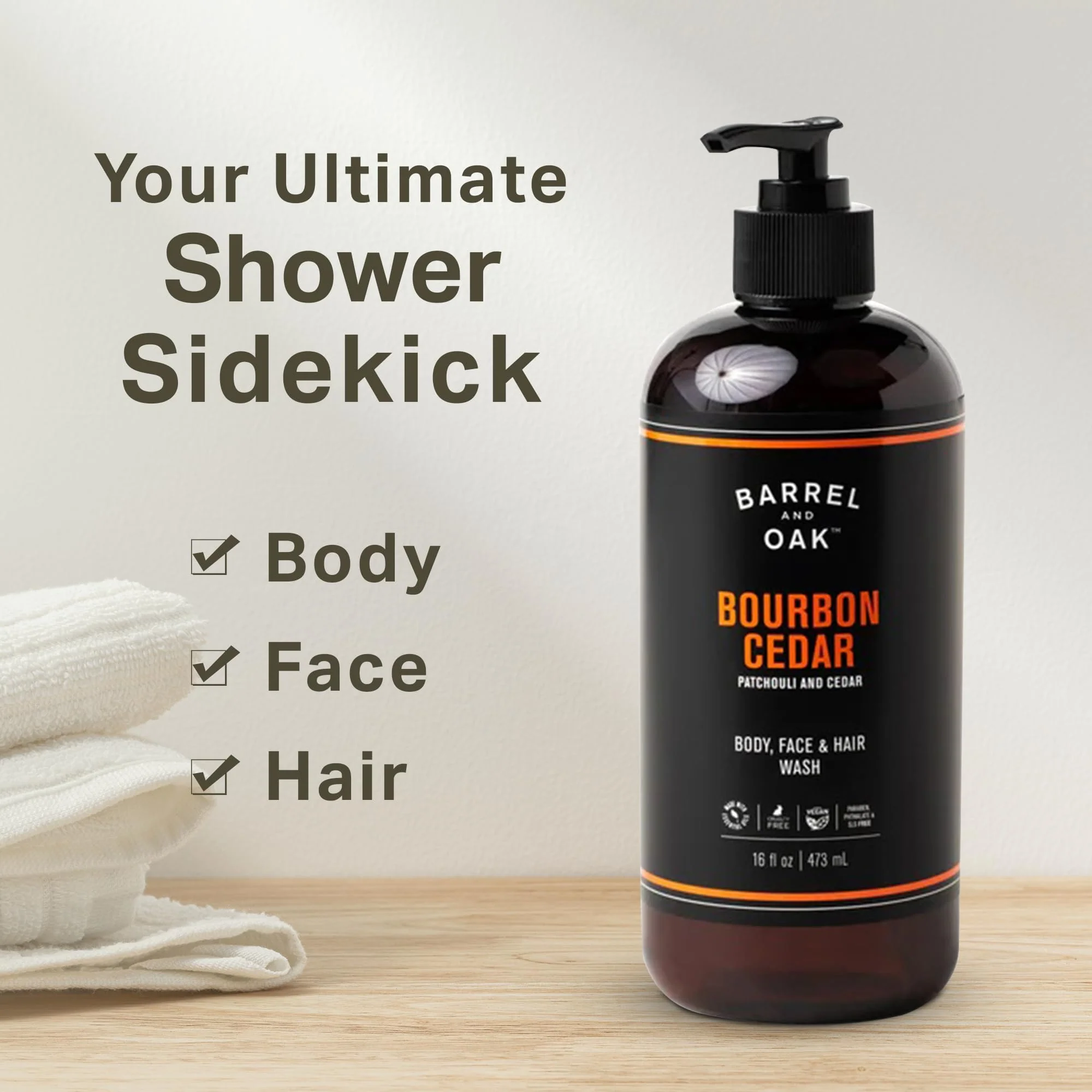 Barrel & Oak All-in-One Wash for Face, Hair, & Body, Vegan & Hydrating Face, Shampoo and Body Wash for Men, Grooming Kit Gifts for Men, Bourbon Cedar, 16 oz - Image 6