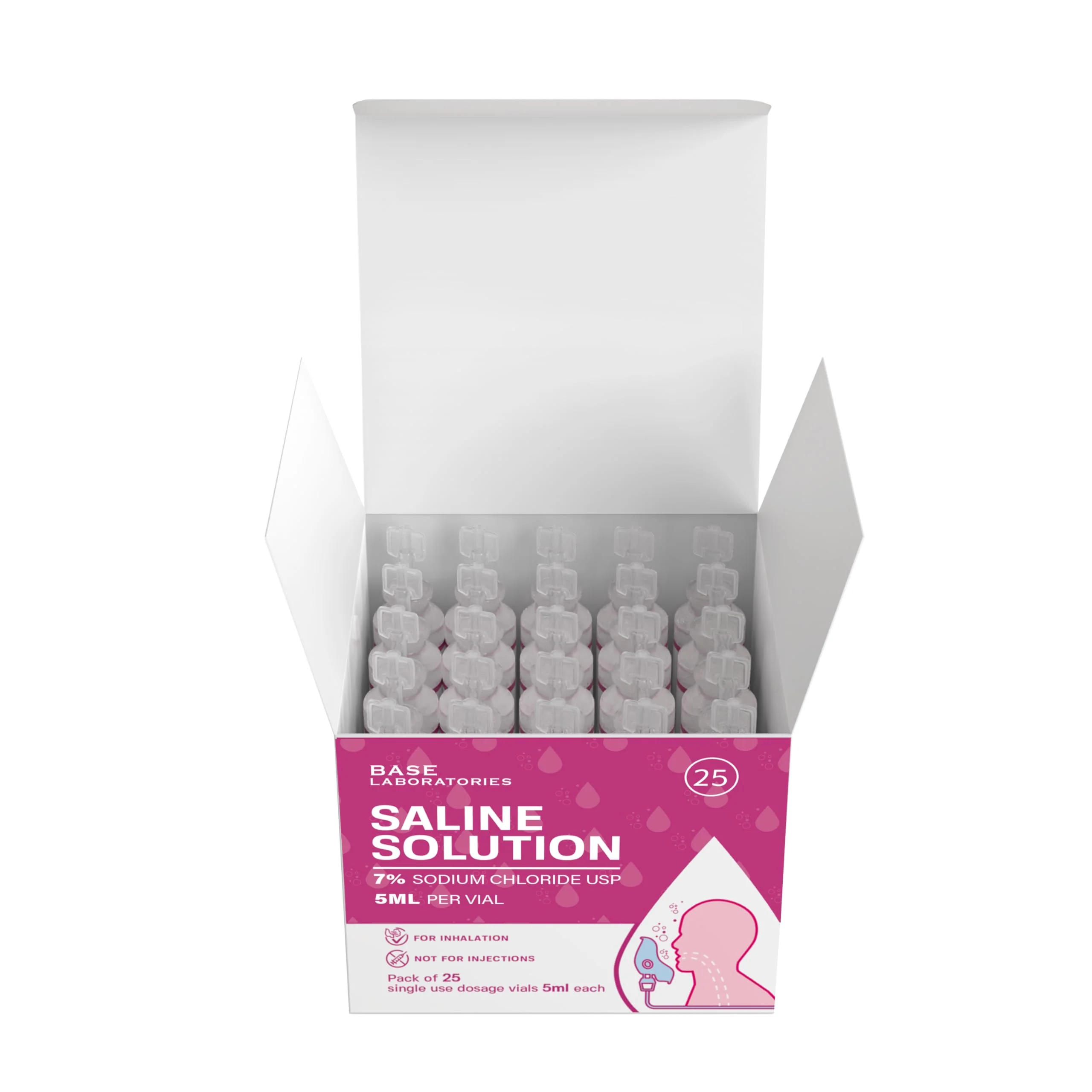 BASE LABORATORIES 7% Saline Solution for Nebulizer Machine | Saline Solution for Inhalation & Nasal Irrigation | High 7% Concentration l (25 x 2) 50 Vials 5ml Unit Dose - Image 5