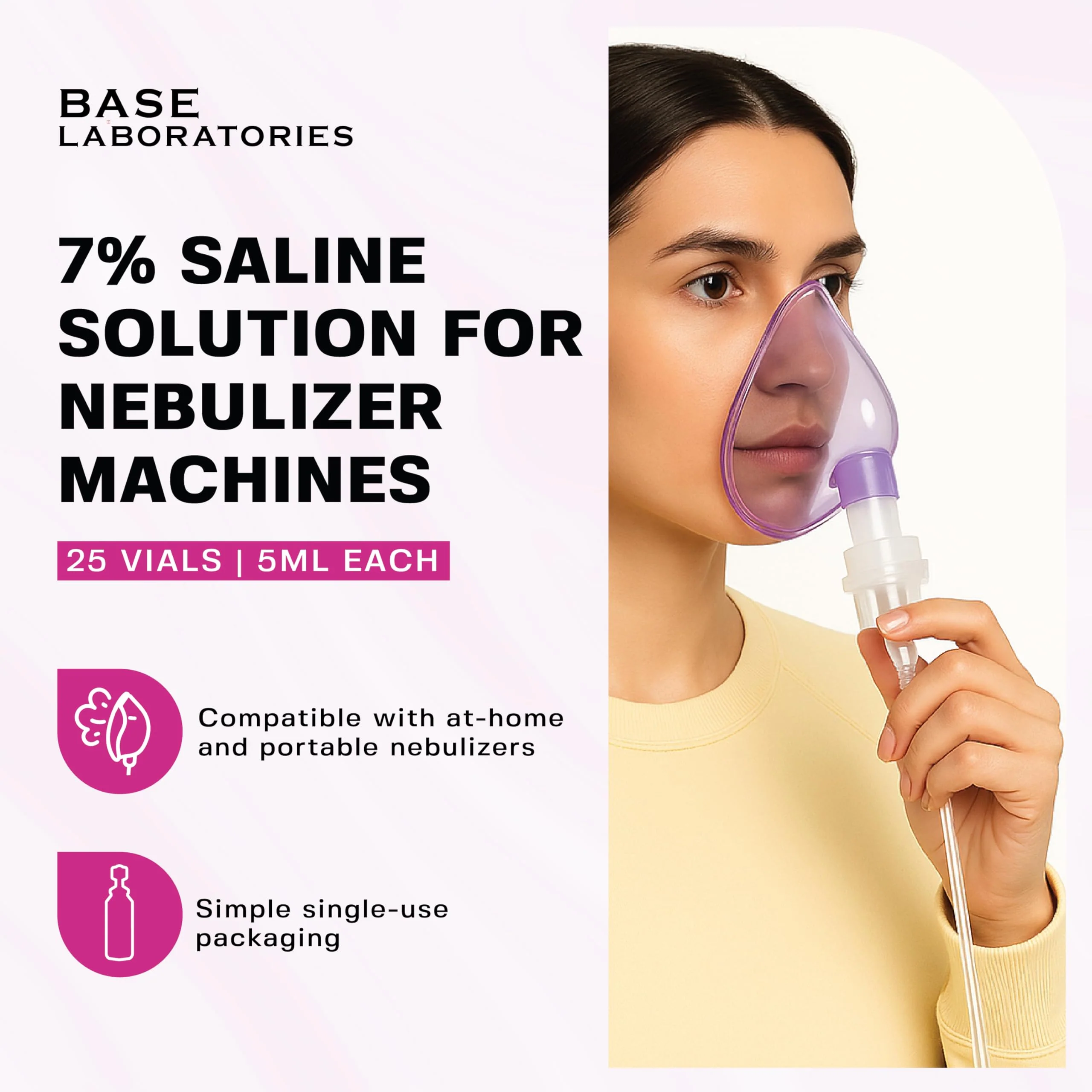 BASE LABORATORIES 7% Saline Solution for Nebulizer Machine | Saline Solution for Inhalation & Nasal Irrigation | High 7% Concentration l (25 x 2) 50 Vials 5ml Unit Dose - Image 9