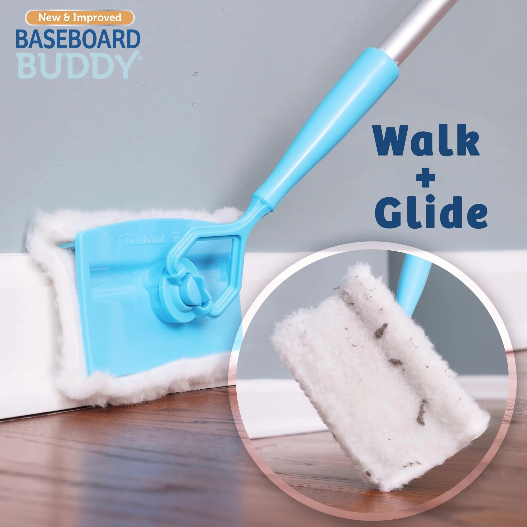 Baseboard Buddy | Lightweight Home Cleaning Essential, Perfect for Baseboards, Moldings & Walls, Glide & Wipe Trapping & Locking Dirt & Dust | As Seen on TV, (1 Baseboard Buddy & 3 Reusable Pads) - Image 2