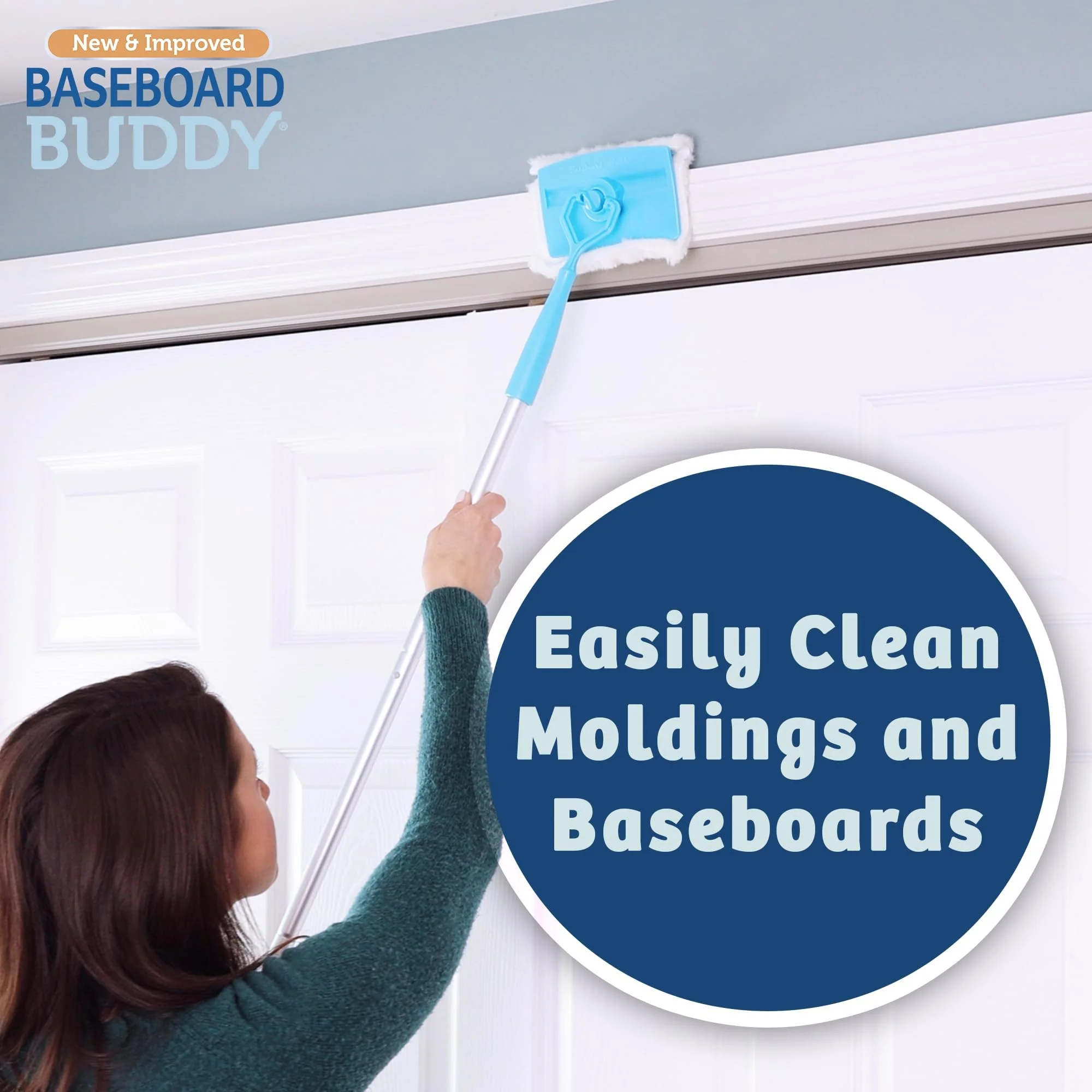 Baseboard Buddy | Lightweight Home Cleaning Essential, Perfect for Baseboards, Moldings & Walls, Glide & Wipe Trapping & Locking Dirt & Dust | As Seen on TV, (1 Baseboard Buddy & 3 Reusable Pads) - Image 3