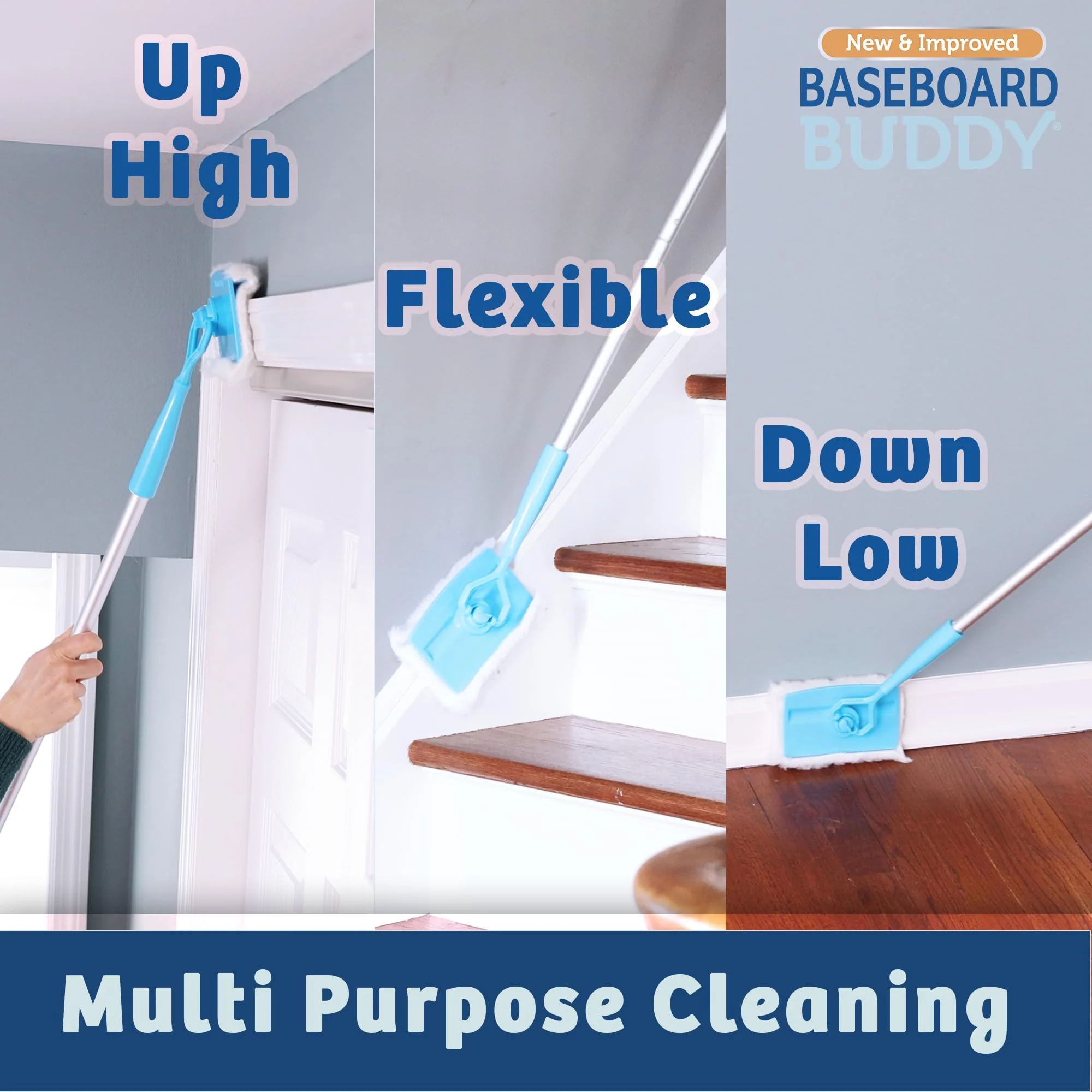 Baseboard Buddy | Lightweight Home Cleaning Essential, Perfect for Baseboards, Moldings & Walls, Glide & Wipe Trapping & Locking Dirt & Dust | As Seen on TV, (1 Baseboard Buddy & 3 Reusable Pads) - Image 4