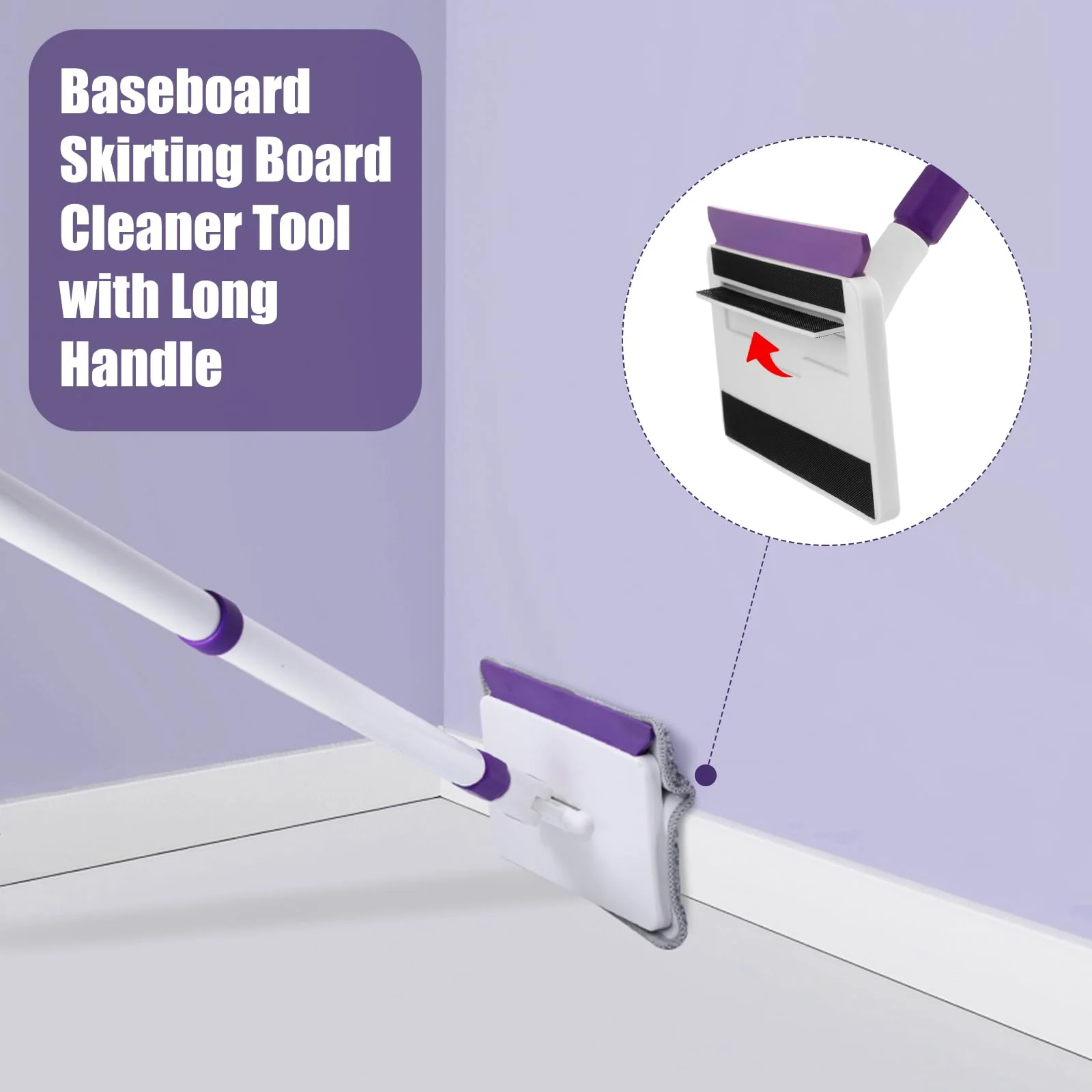 Baseboard Cleaner Tool with Handle, 60" Extendable Long Handle Baseboard Cleaner with 5 Reusable Pads for Baseboards Cleaning, Ceiling, Wall, Floor, Bathroom Kitchen - Image 6