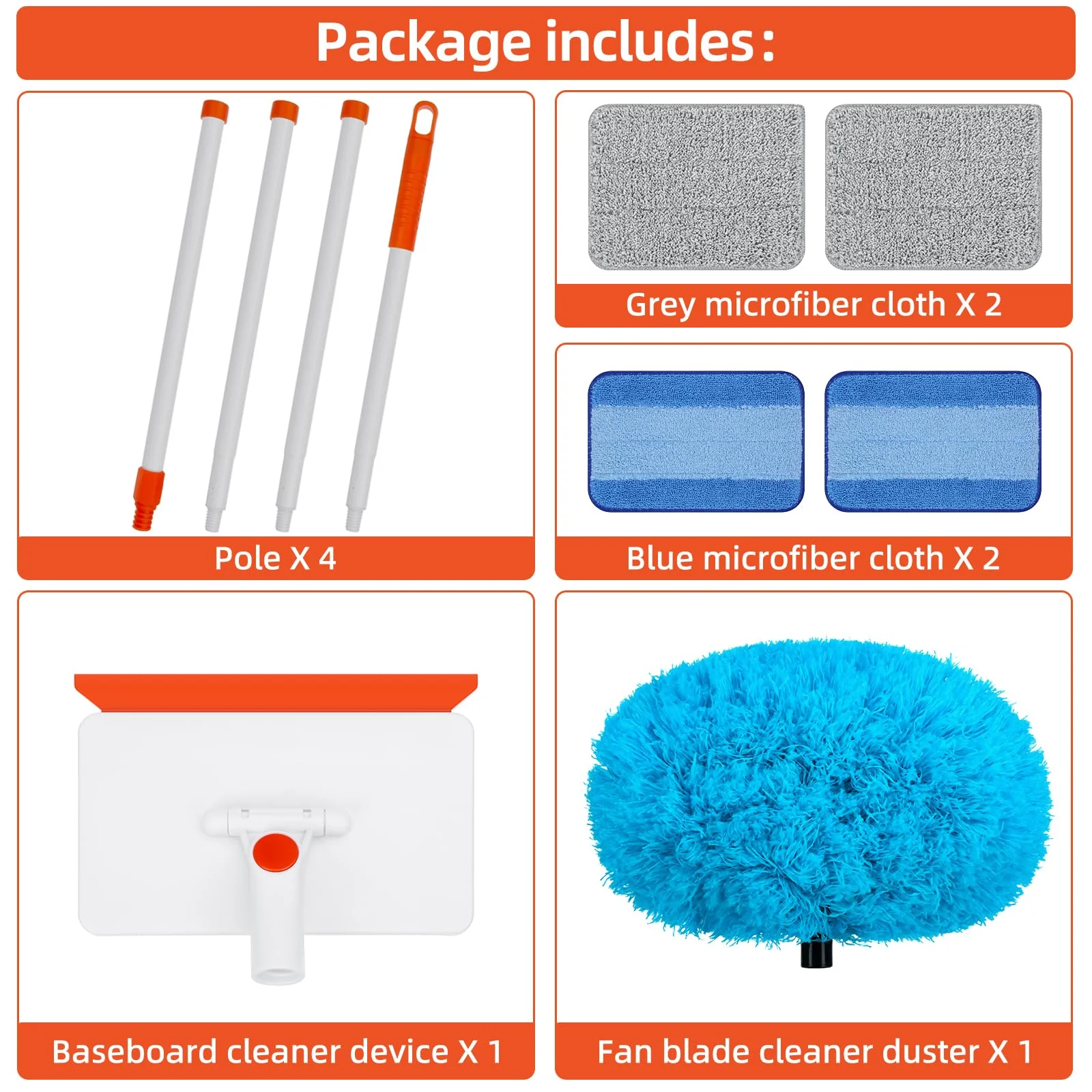 Baseboard Cleaner Tool with Handle, Extendable Long Handle Baseboard Cleaning Duster with Reusable Pads for Floorboard, Ceiling Fan Blade Cleaner Duster (Blue) - Image 3
