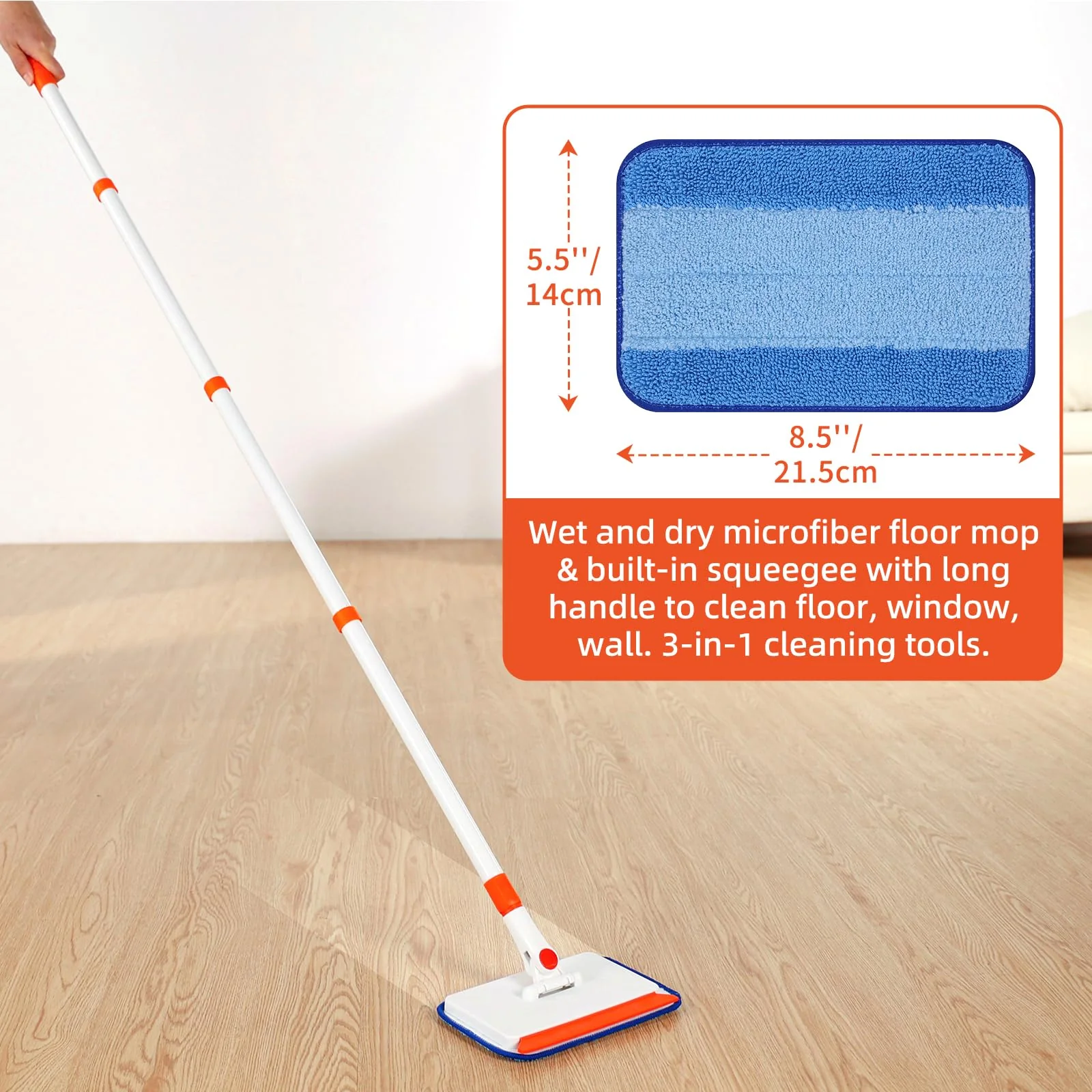 Baseboard Cleaner Tool with Handle, Extendable Long Handle Baseboard Cleaning Duster with Reusable Pads for Floorboard, Ceiling Fan Blade Cleaner Duster (Blue) - Image 5