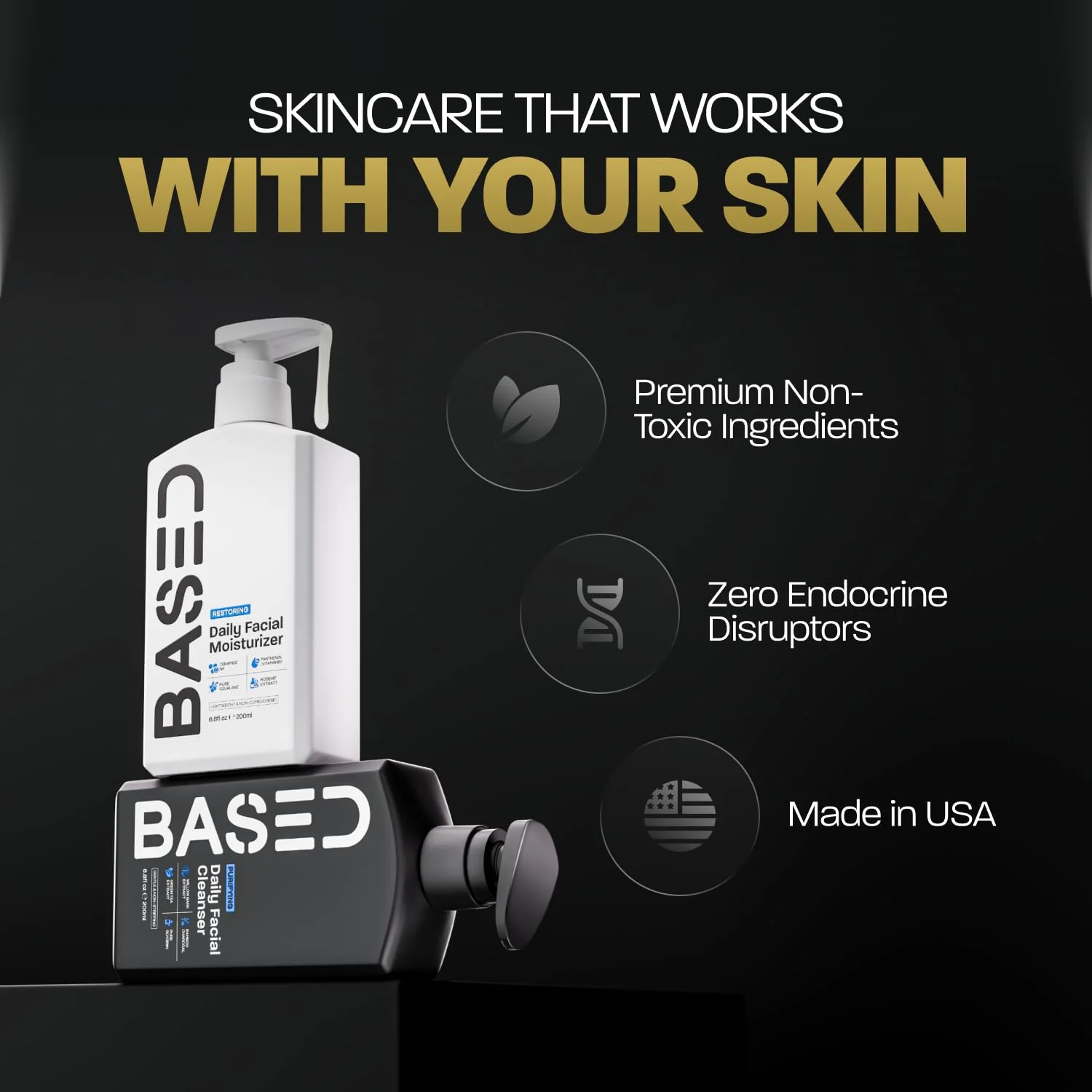 BASED Men's Daily Face Moisturizer - Daily Facial Moisturizer with Squalane & Rosehip Oil - Helps Strengthen Skin Barrier - All Skin Types (6.8 Fl Oz Pack of 1) - Image 3