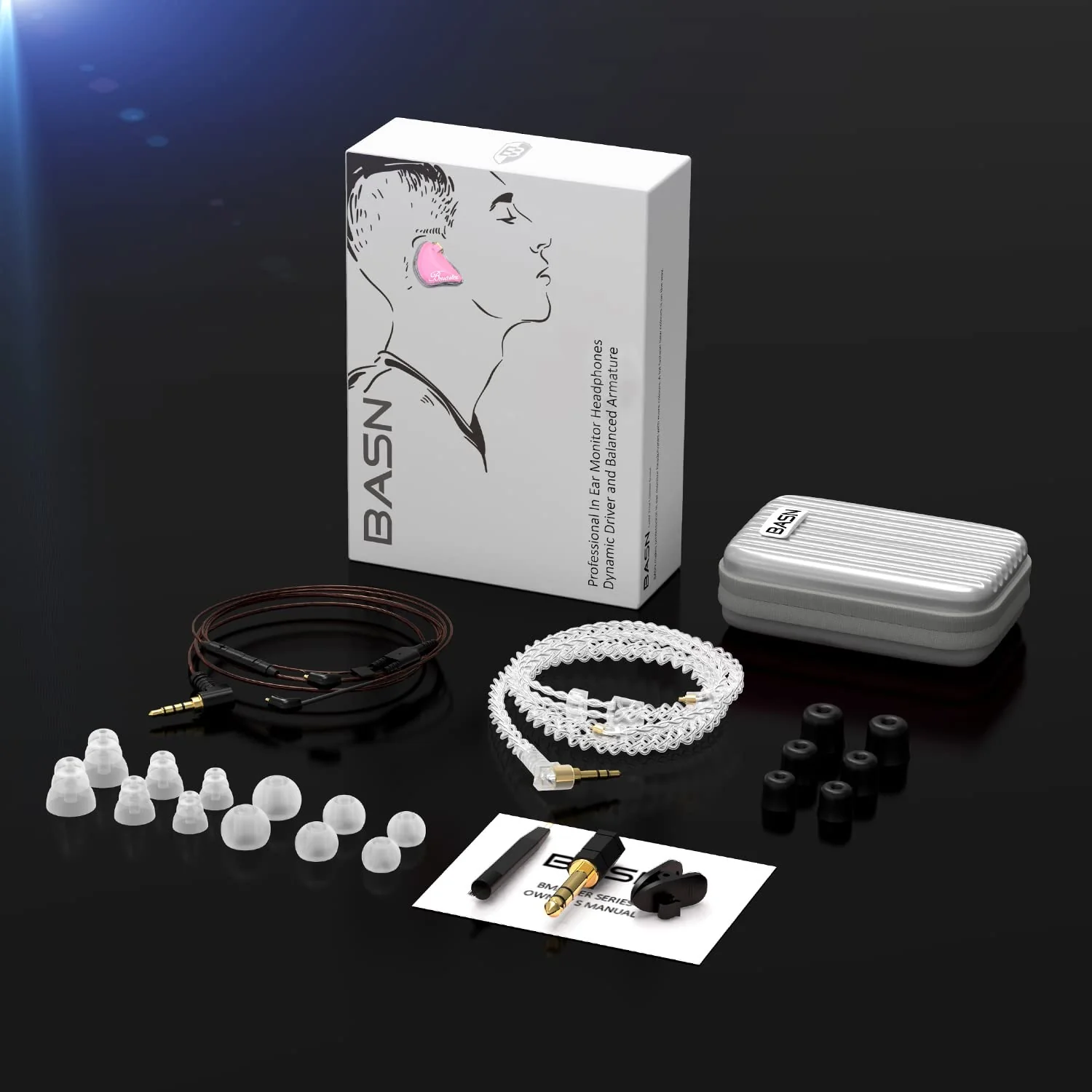 BASN Bmaster Triple Driver In Ear Monitor Headphones with Two Detachable Cables Fit In Ear Suitable for Audio Engineer, Musician (Pink) - Image 3