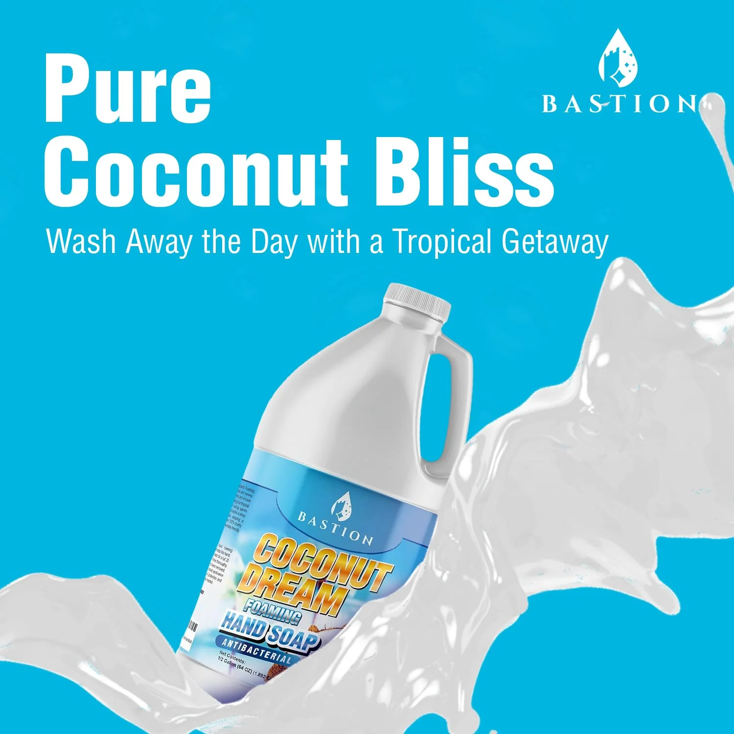 Bastion Antibacterial Foaming Hand Soap - Coconut Dream Hand Wash - Bulk 1/2 Gallon (64 oz) Refill Jug. Coconut Dream Scented. Non-toxic. Made in the USA.(Foaming Dispenser Required) - Image 6