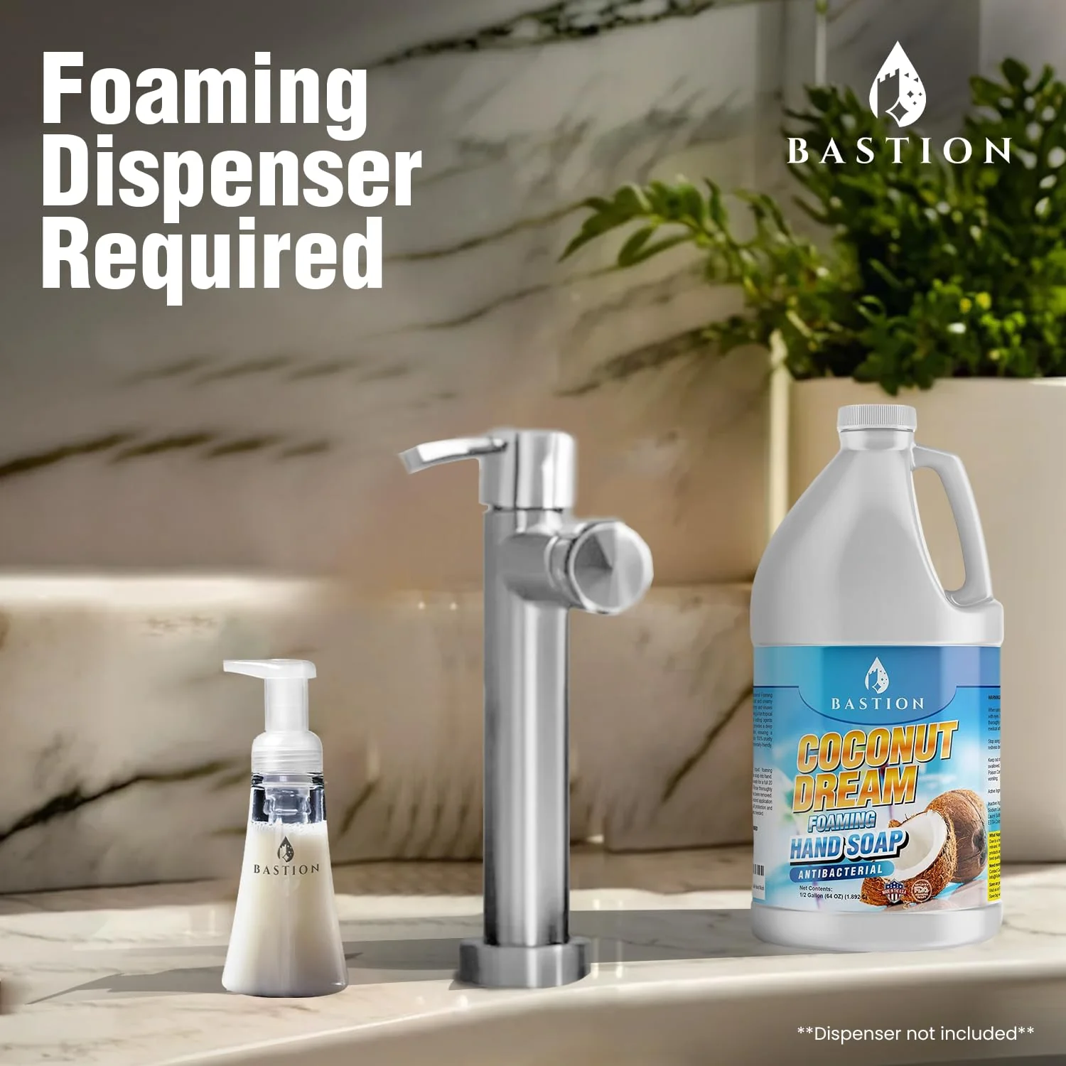 Bastion Antibacterial Foaming Hand Soap - Coconut Dream Hand Wash - Bulk 1/2 Gallon (64 oz) Refill Jug. Coconut Dream Scented. Non-toxic. Made in the USA.(Foaming Dispenser Required) - Image 7