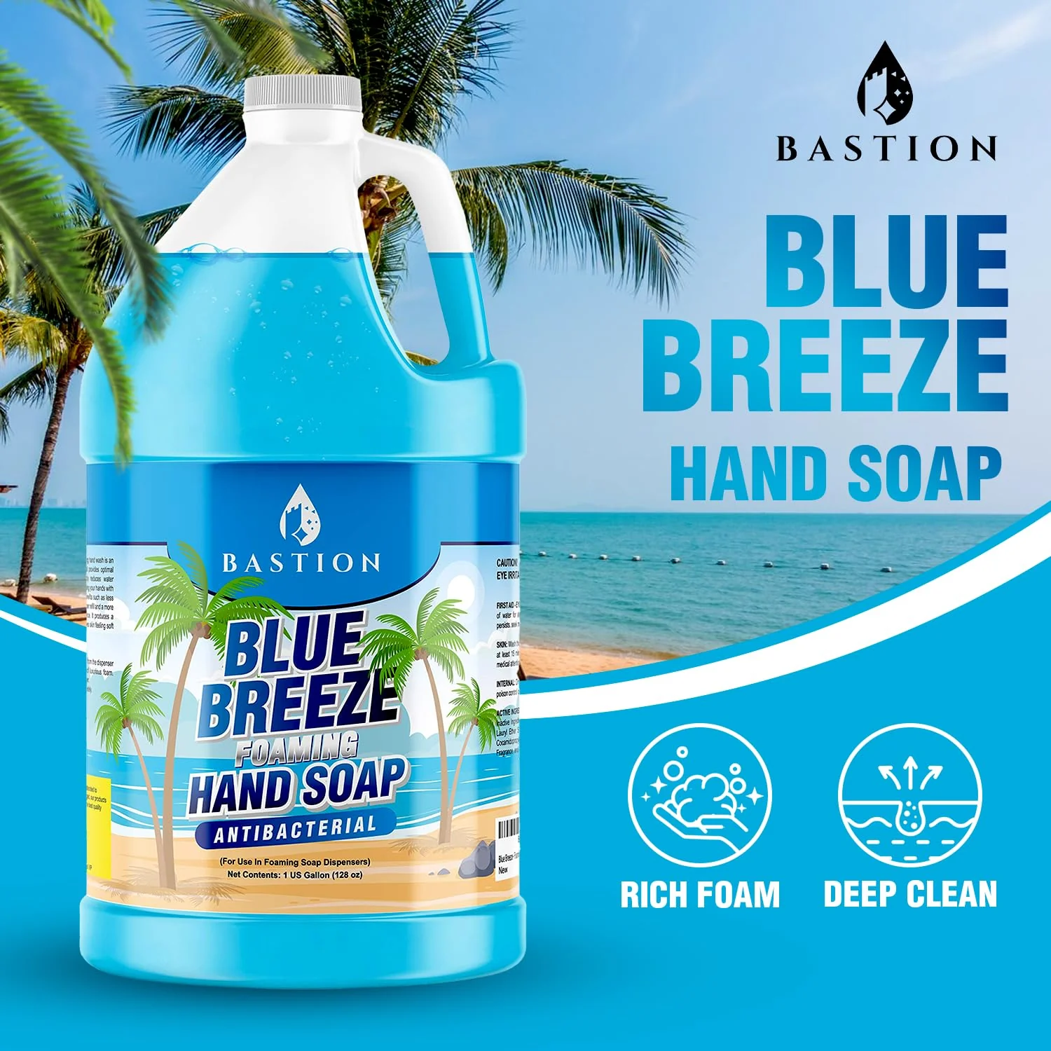 Bastion Blue Breeze Antibacterial Foaming Hand Soap Bulk Refill – 1 Gallon (128 oz) Rich Lather, Moisturizing Formula – Washes Away Germs & Bacteria – Refreshing Clean Scent for Foaming Dispensers - Image 2