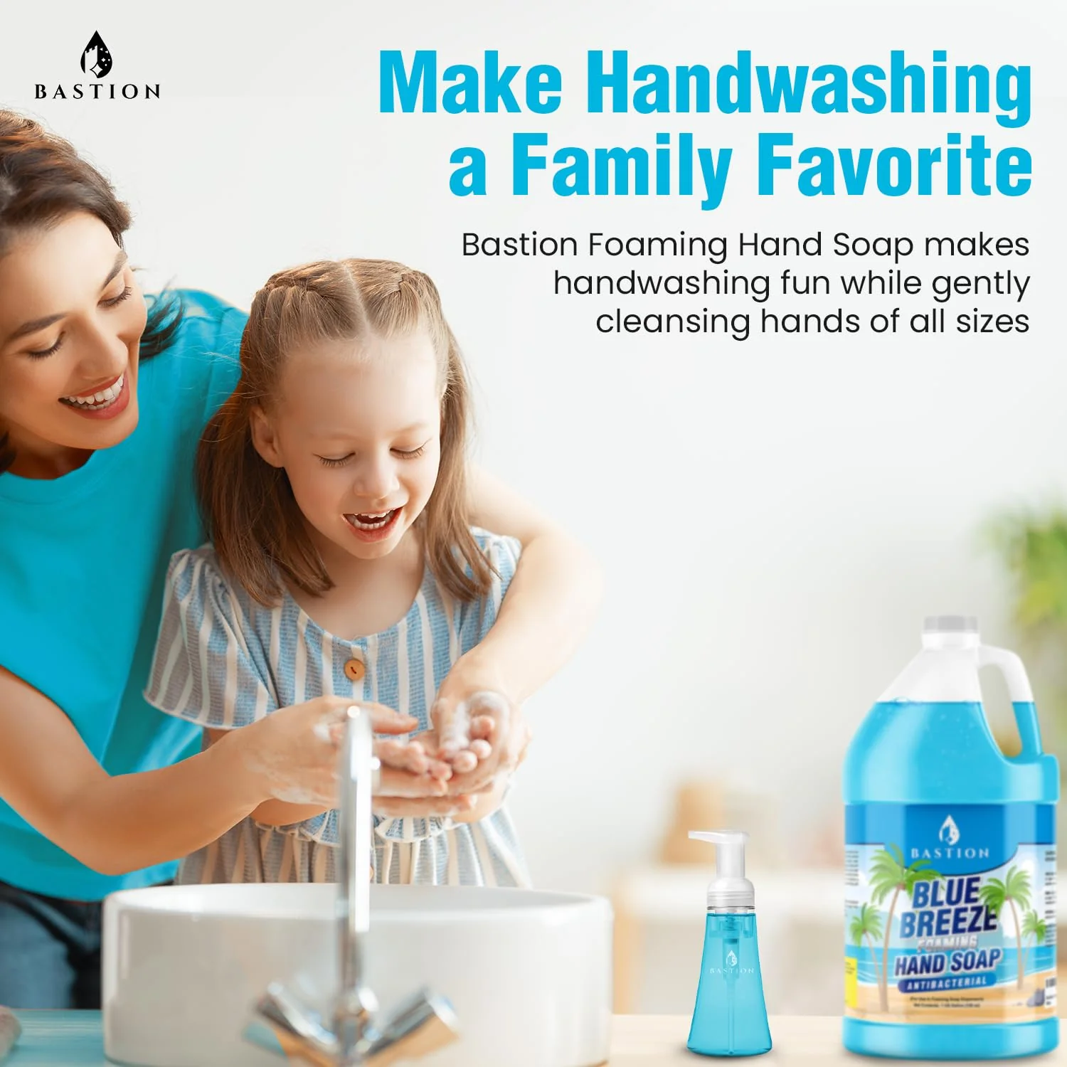 Bastion Blue Breeze Antibacterial Foaming Hand Soap Bulk Refill – 1 Gallon (128 oz) Rich Lather, Moisturizing Formula – Washes Away Germs & Bacteria – Refreshing Clean Scent for Foaming Dispensers - Image 9