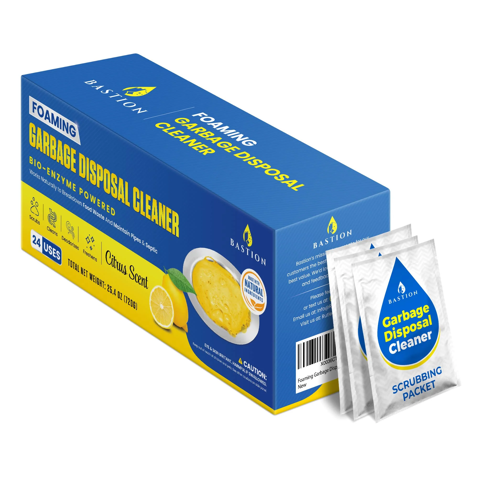 Bastion Garbage Disposal Cleaner and Deodorizer - 24-Count (1-Year Supply) Foaming Lemon Scented Kitchen Sink Freshener Pods & Drain Odor Eliminator Disposer Care - Image 2