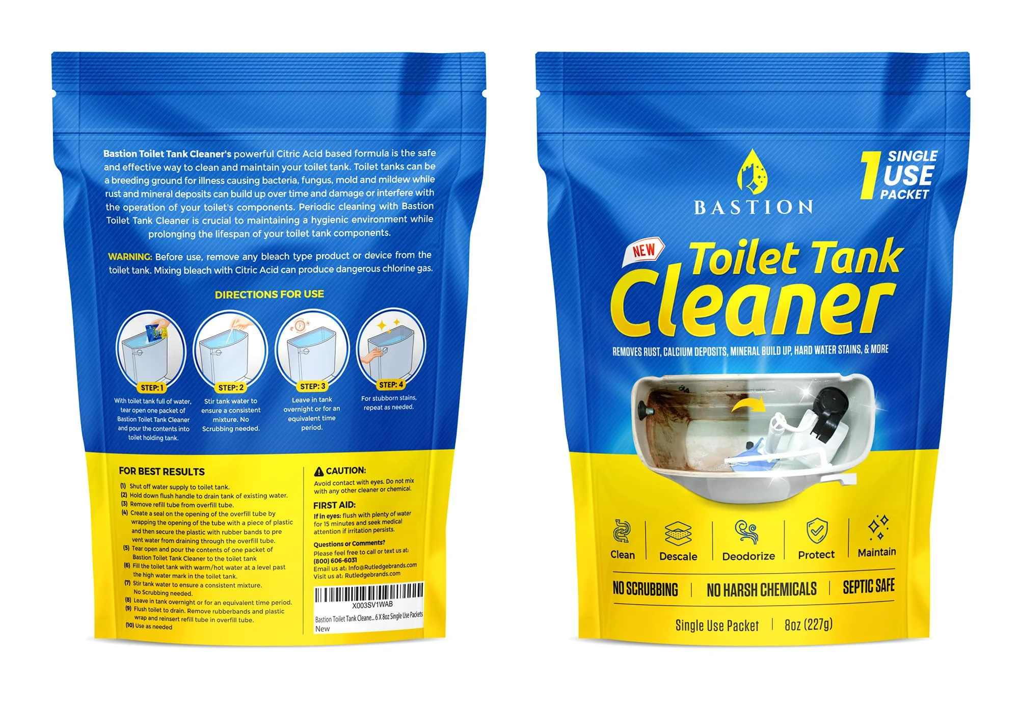 Bastion Toilet Tank Cleaner - 6-Uses. (*Not For Toilet Bowl*) Removes Rust, Mineral Deposits, Hard Water Stains, & Calcium Build Up. Contains 6 X 8oz Single Use Packets - Image 2