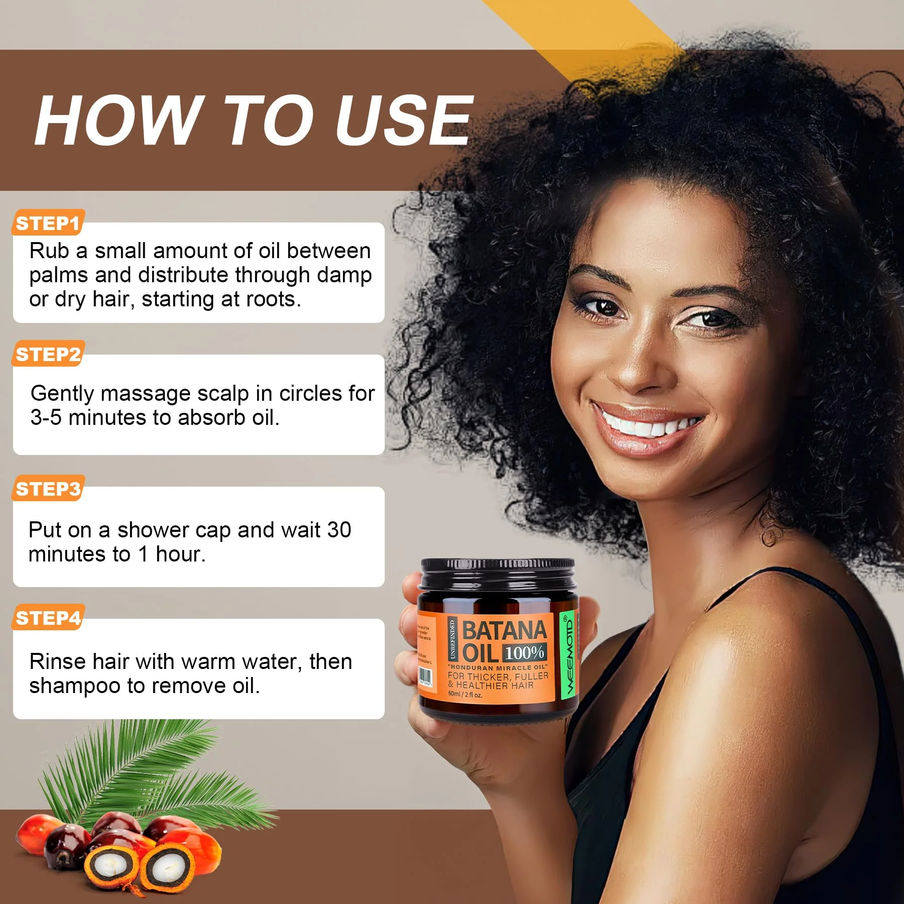 Batana Oil for Hair Growth Dr Sebi, 100% Raw Organic Batana Hair Mask from Honduras, Wild Growth Hair Oil, Scalp Oil Promotes Hair Thickness, Prevents Loss for Men & Women, 2 fl oz - Image 5