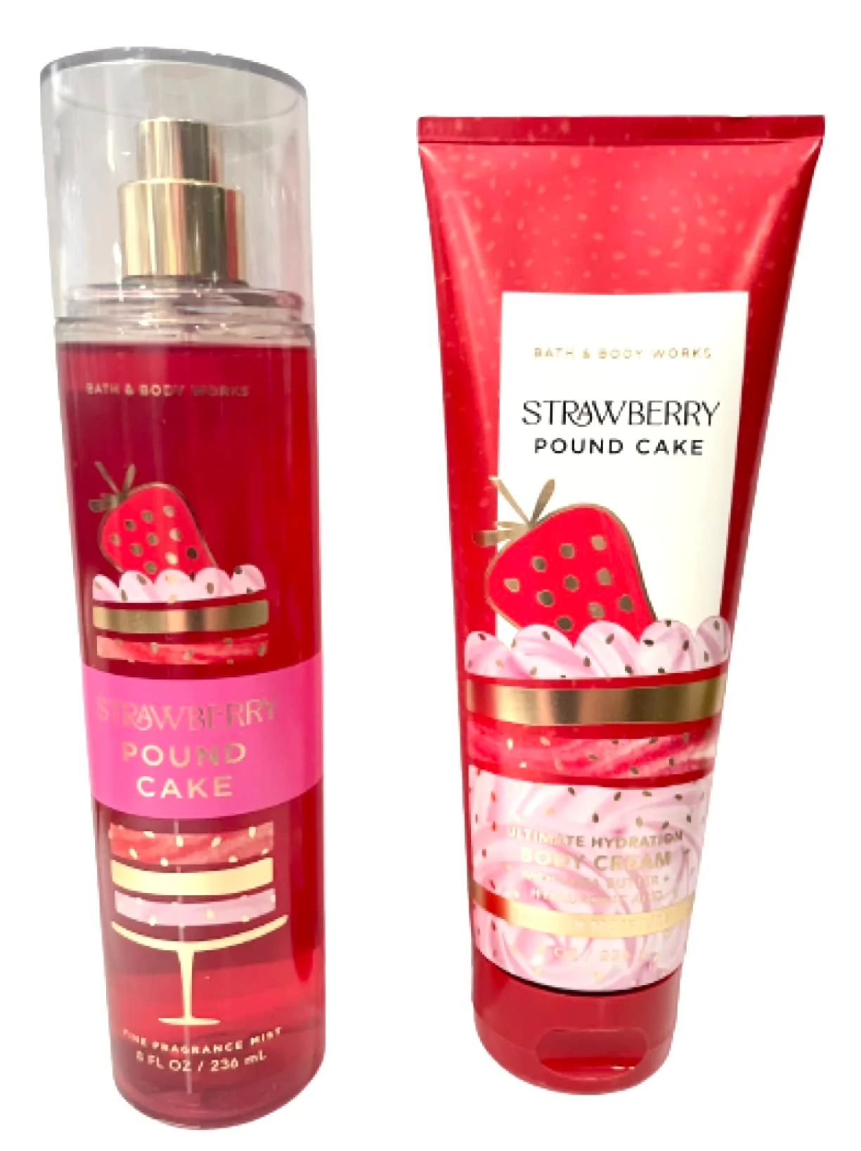 Bath & Body Works - Strawberry Pound Cake - 2 pc Bundle - Fine Fragrance Mist and Ultimate Hydration Body Cream (Packaging Design Varies) - Image 2