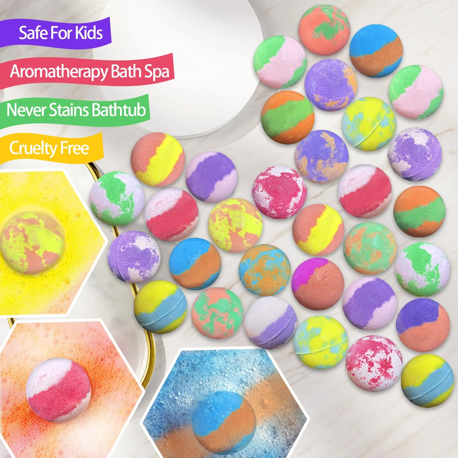 Bath Bombs for Kids with Surprise Inside, 32 Pack Bath Bombs with Land & Sea Animal Toys, Handmade Fizzy Bubble Children Bath Ball Gift Set for Kids Birthday, Christmas, Mothers Day Gifts for Daughter - Image 3
