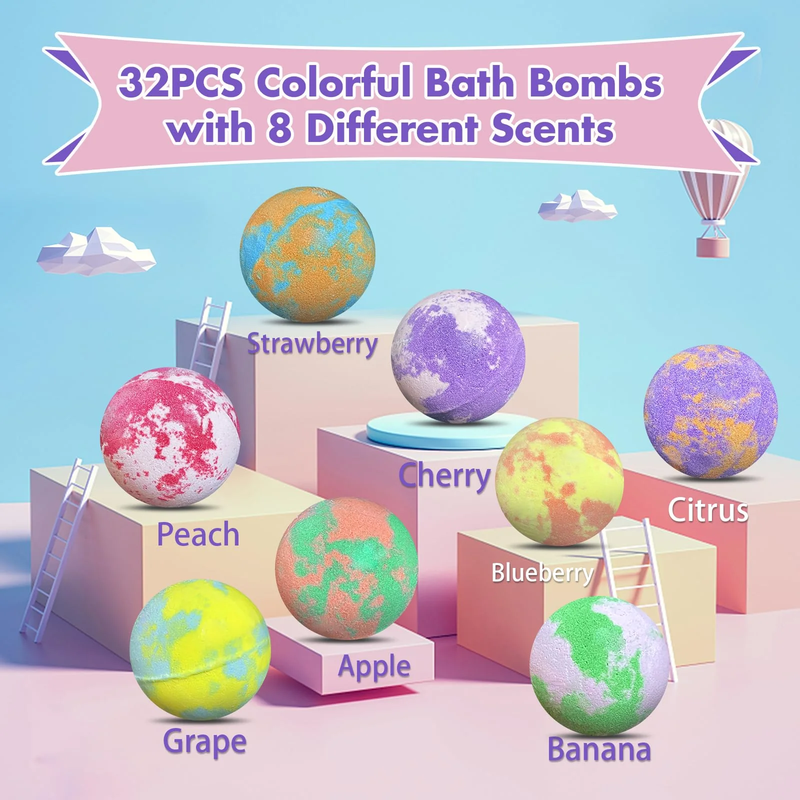 Bath Bombs for Kids with Surprise Inside, 32 Pack Bath Bombs with Land & Sea Animal Toys, Handmade Fizzy Bubble Children Bath Ball Gift Set for Kids Birthday, Christmas, Mothers Day Gifts for Daughter - Image 5