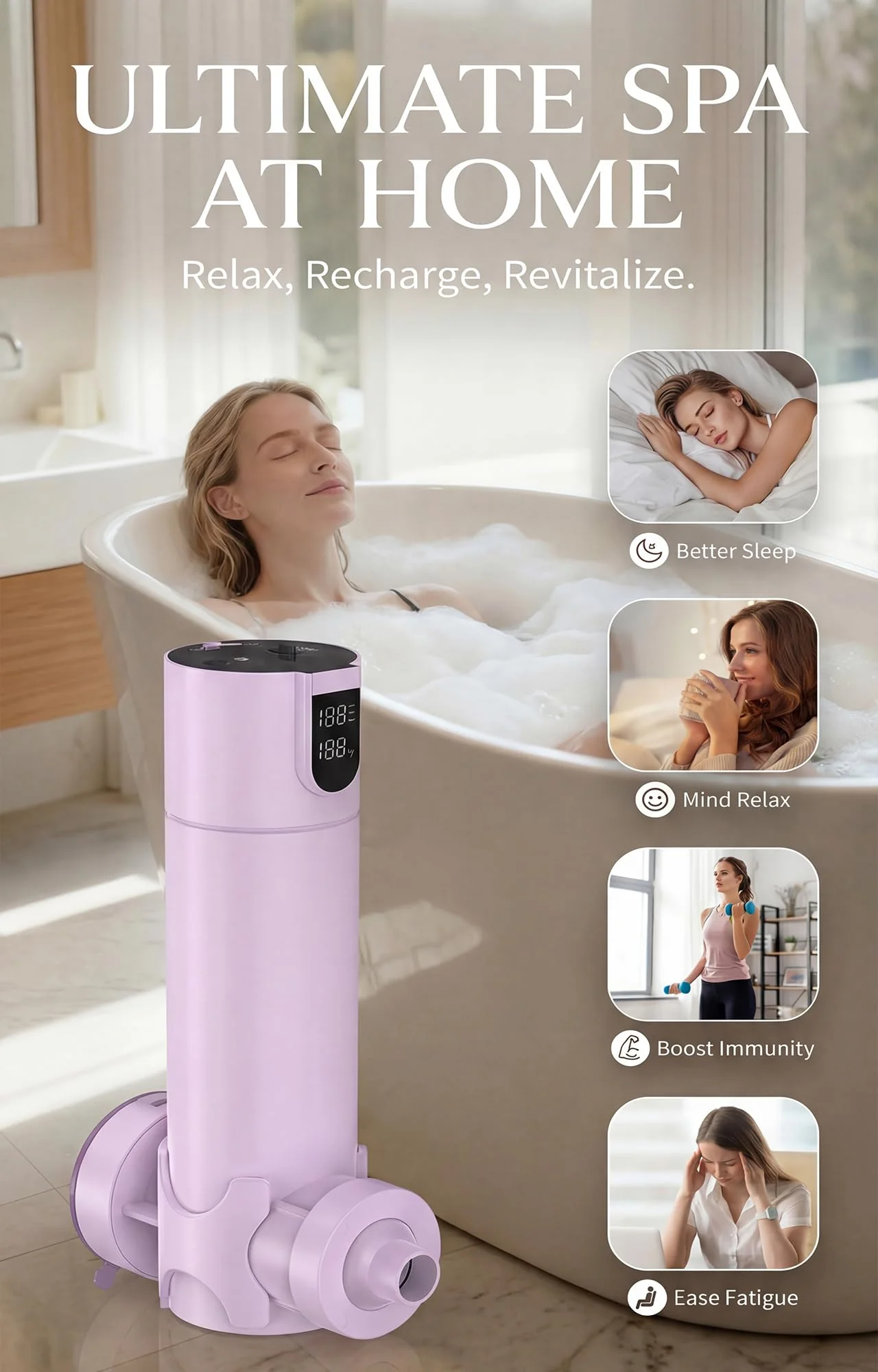 Bath Jet Spa for Bathtub, Rechargeable Cordless Portable Bathtub Jet for Tub with Vacuum Suction Lock, Jet and Bubble Mode, Gift Set - Image 8