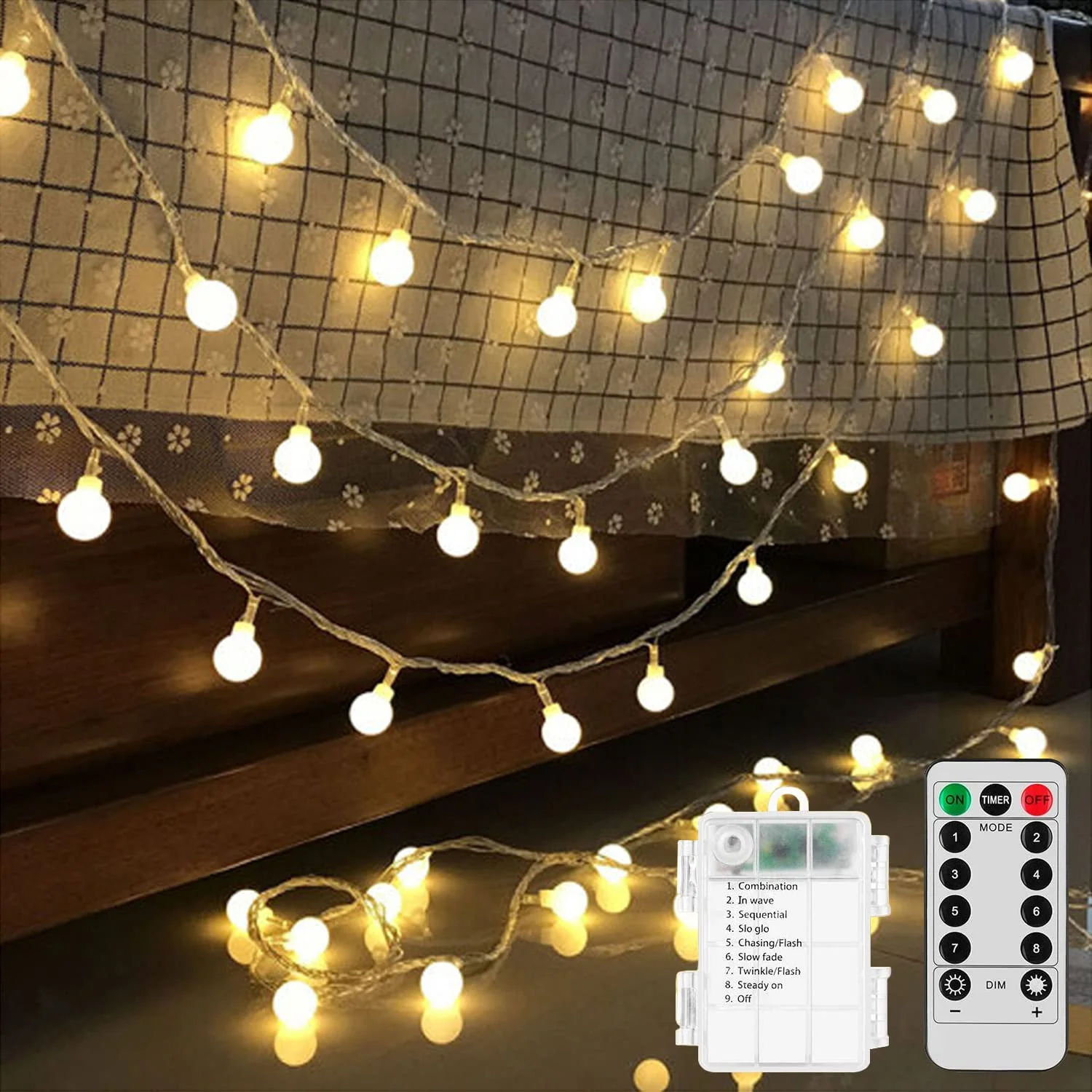 Battery Operated LED Globe String Lights, 2-Pack Total 52FT 120LEDs - Each 26FT 60LEDs 8 Mode Waterproof Christmas Fairy String Lights with Remote for Home Bedroom Garden Wedding Party Decoration - Image 2