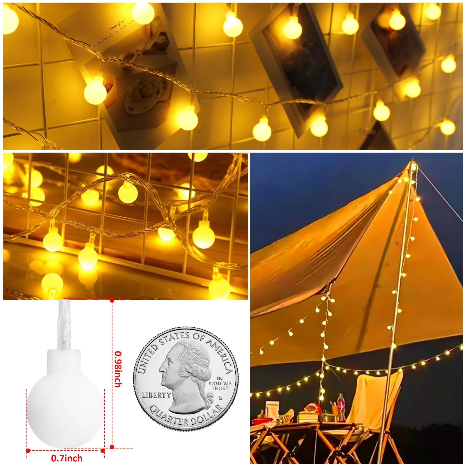 Battery Operated LED Globe String Lights, 2-Pack Total 52FT 120LEDs - Each 26FT 60LEDs 8 Mode Waterproof Christmas Fairy String Lights with Remote for Home Bedroom Garden Wedding Party Decoration - Image 3