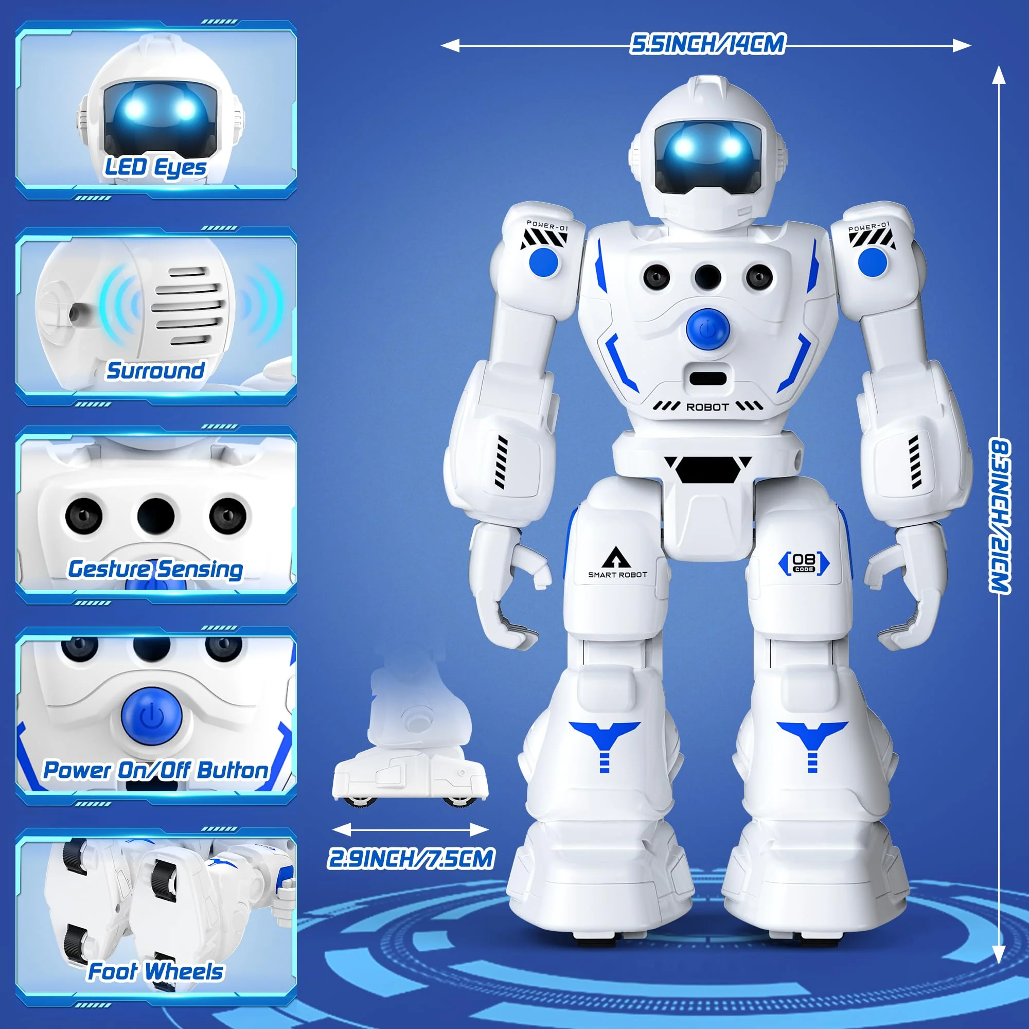 BAZOLOTA Robot Toys for Kids 3-5, Programmable Remote Control Robot with Walking, Sliding, Singing and Dancing, RC Gesture Sensing Control Smart Robots for Age 3-12 Kids Christmas Birthday - Image 3