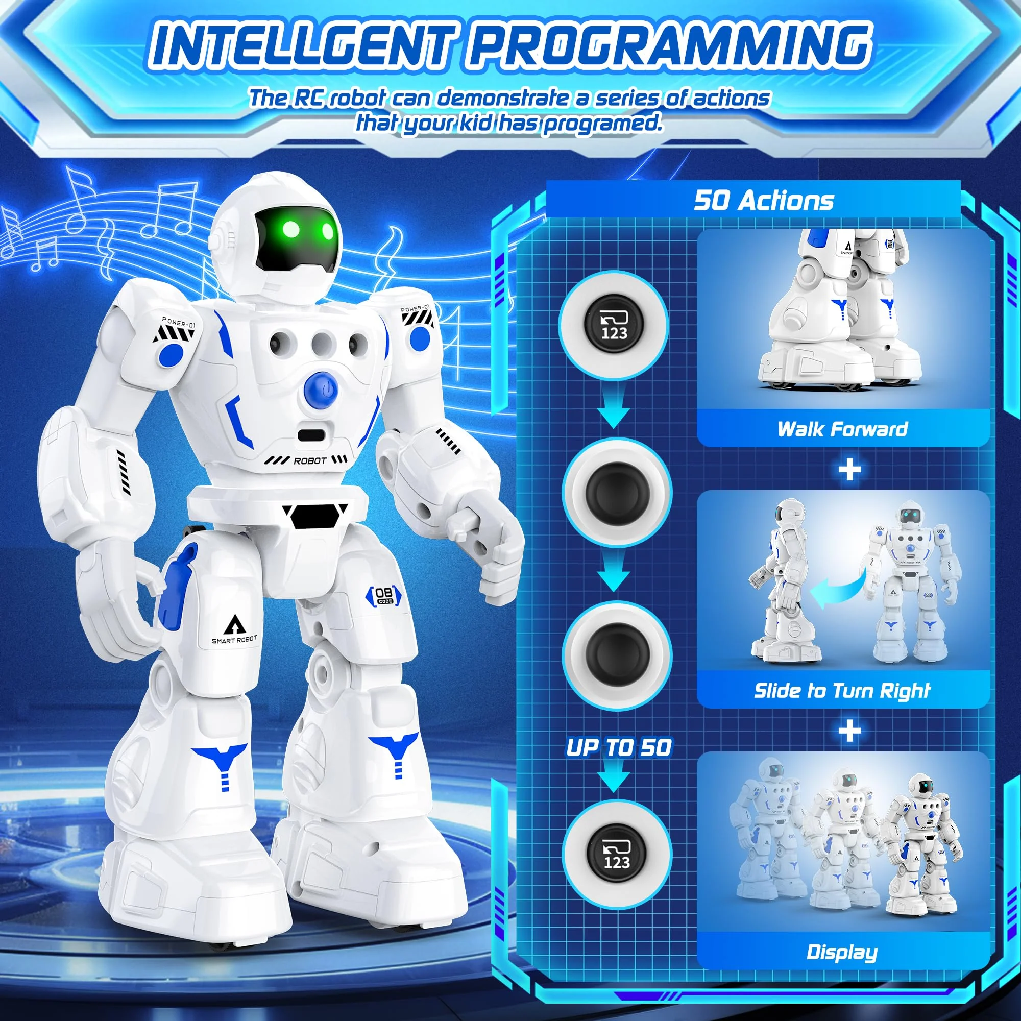 BAZOLOTA Robot Toys for Kids 3-5, Programmable Remote Control Robot with Walking, Sliding, Singing and Dancing, RC Gesture Sensing Control Smart Robots for Age 3-12 Kids Christmas Birthday - Image 6