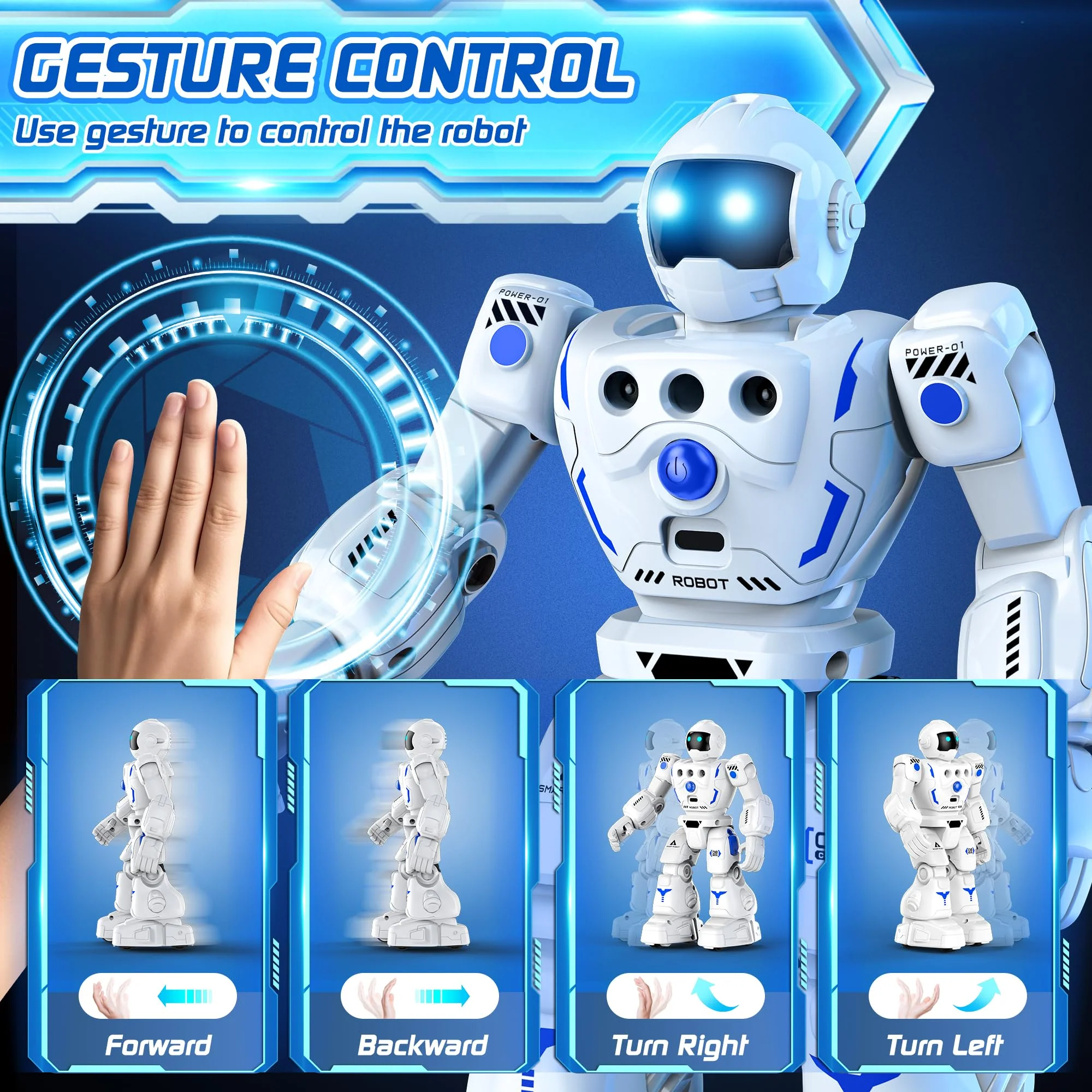 BAZOLOTA Robot Toys for Kids 3-5, Programmable Remote Control Robot with Walking, Sliding, Singing and Dancing, RC Gesture Sensing Control Smart Robots for Age 3-12 Kids Christmas Birthday - Image 8