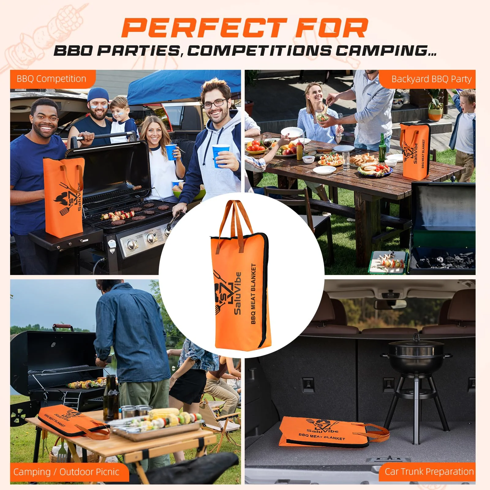 BBQ Meat Resting Blanket – Smoker Insulated Brisket Bag for Turkey, Pork Shoulder & Beef, Made of Washable Oxford Cloth – Gifts for Men, Dad, BBQ Lovers, Christmas Gifts&Stocking Stuffers(21in Orange) - Image 2