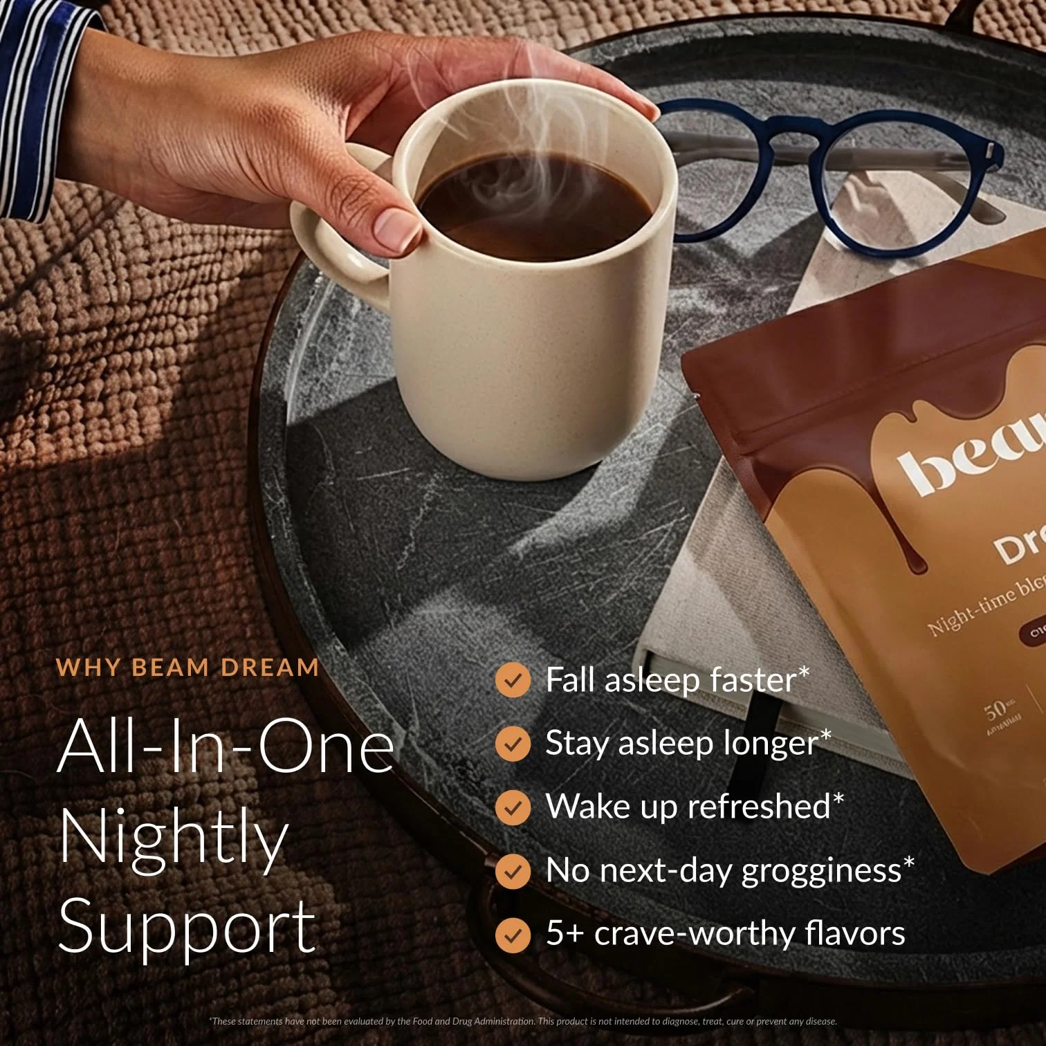 Beam Dream Sleep Powder – Sleep Aid for Adults with Melatonin, Magnesium, L-Theanine, Reishi Mushroom & Apigenin Sleep Supplement, Sleepy Cocoa Bedtime Drink Mix, Chocolate Peanut Butter, 30 Servings - Image 2