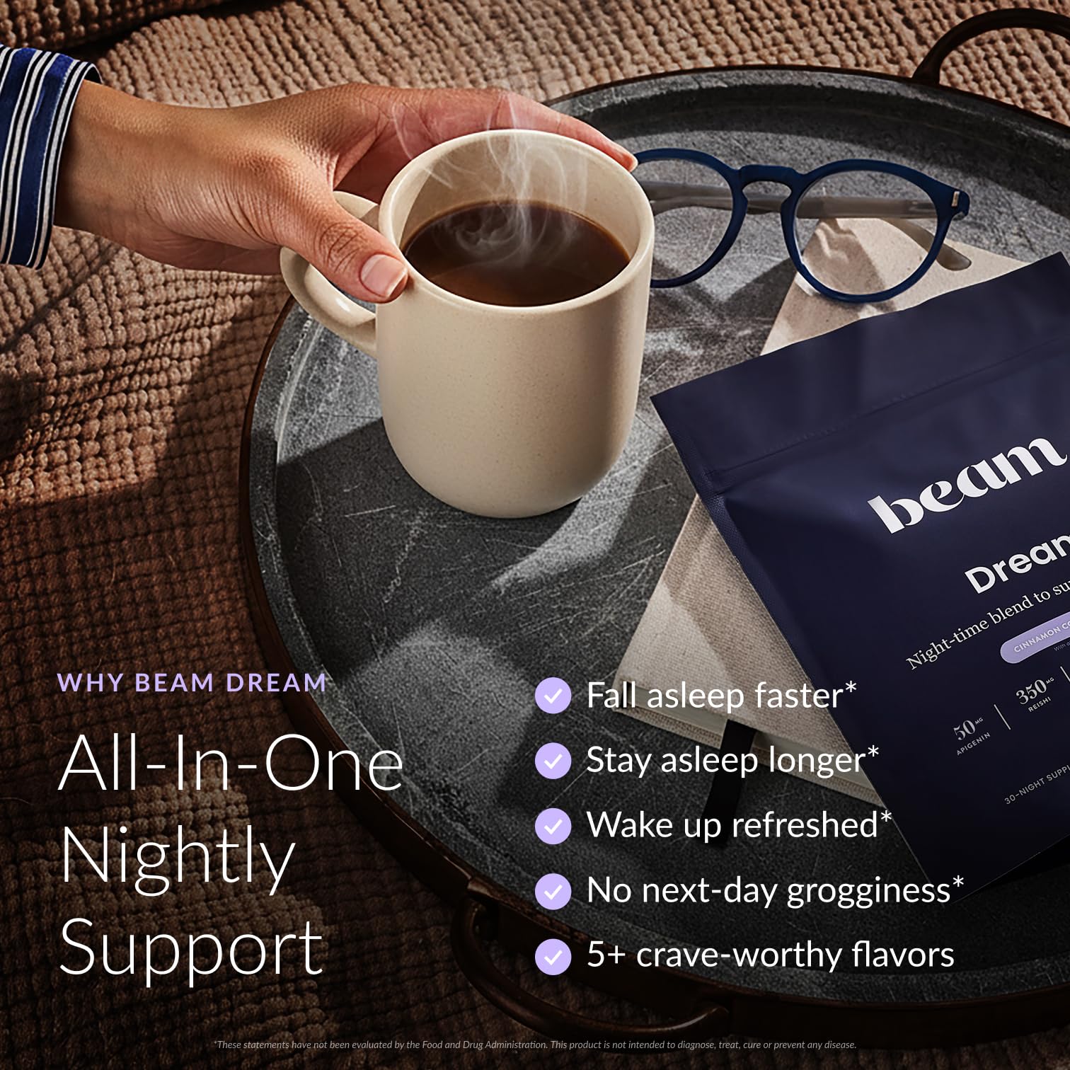 Beam Dream Sleep Powder – Sleep Aid for Adults with Melatonin, Magnesium, L-Theanine, Reishi Mushroom & Apigenin Sleep Supplement, Sleepy Cocoa Bedtime Drink Mix, Variety Pack, 20 Servings - Image 2