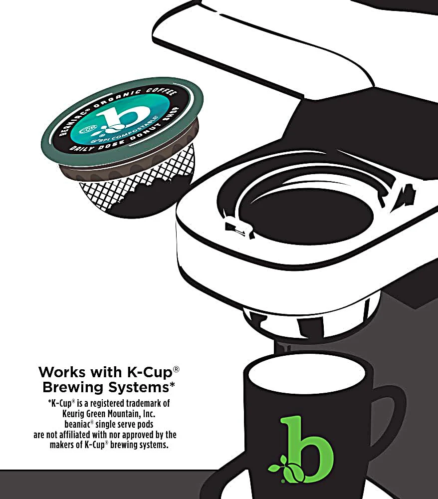 beaniac Organic Daily Dose Donut Shop, Light Roast, Single Serve Compostable K Cup Coffee Pods, Organic Arabica Coffee, Keurig Brewer Compatible, 30 Count - Image 5