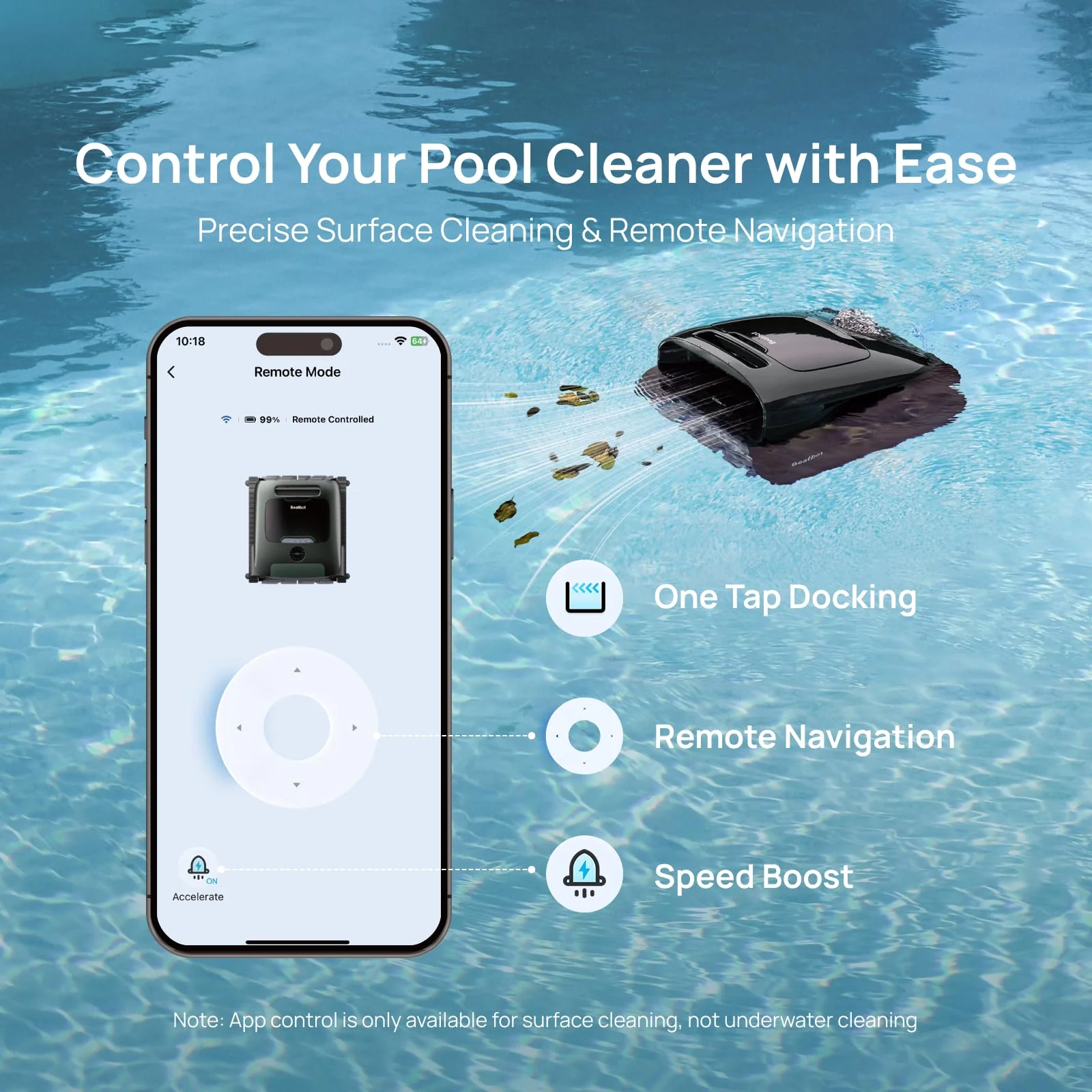 Beatbot AquaSense 2 Pro Cordless Robotic Pool Cleaner, Unmatched 5-in-1 Cleaning, Surface Parking, Skimmer with APP Control, Water Clarification, for Pools up to 3,875 Sq.ft – Obsidian - Image 7