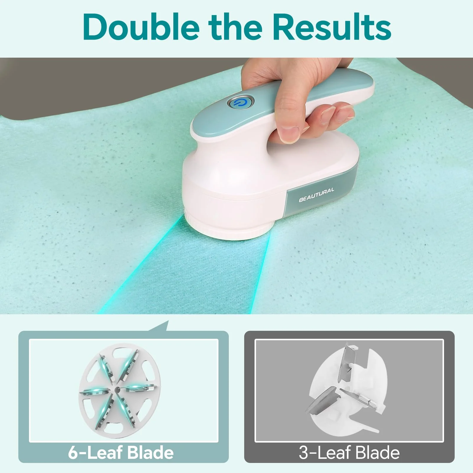 BEAUTURAL Fabric Shaver and Lint Remover, Rechargeable Sweater Defuzzer with 2 Speeds, 1 Replaceable 6-Leaf Blade, Remove Fuzz, Lint Balls, Pills, Bobbles for Clothes and Furniture - Image 2
